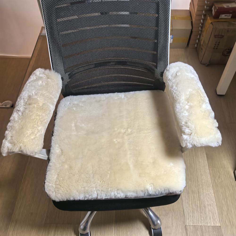 DUMI Premium Medical Grade 100% Natural Sheepskin Wheelchair Cushion Set - 3-Piece Orthopedic Seat Pad & Armrest Covers with Non-Slip Grip, Pressure Sore Prevention & Pain Relief, Washable & Reusable