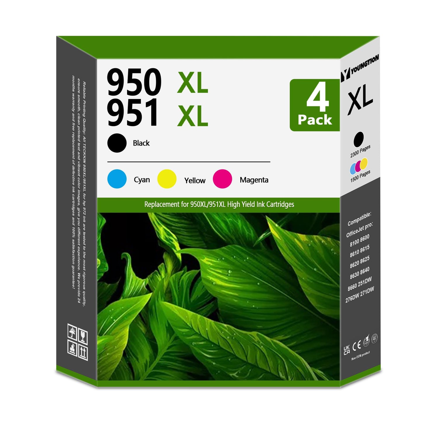 950XL / 951XL Ink Cartridge Combo Pack High-Yield (4-Pack, Black/Cyan/Yellow/Magenta) Replacement for HP 950XL and 951XL Ink Cartridges Combo Pack use with OfficeJet Pro 8100 8600 8610 8615 Printer