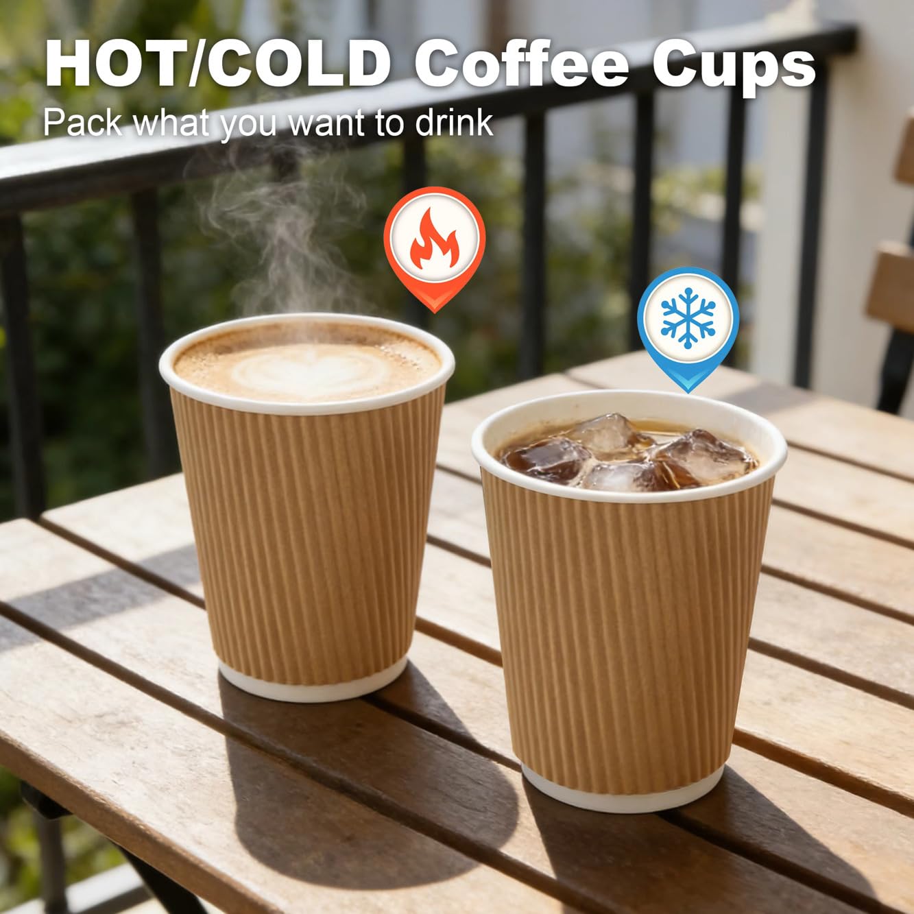 Levé (100 Pack – 12oz) Kraft Ripple Wall, Hot & Cold Paper Cups | Disposable Coffee Cups & Eco-Friendly for Coffee, Tea, Office, Home, Events (No Lids)