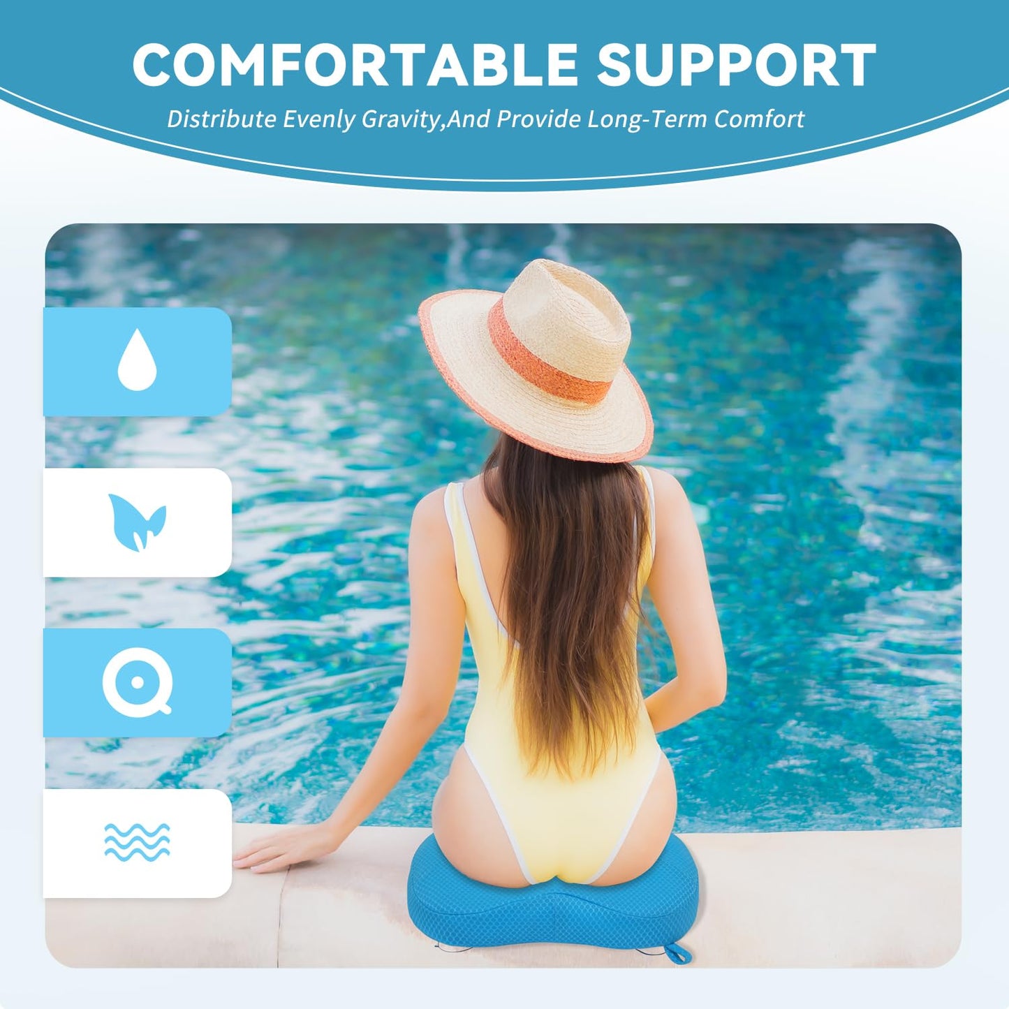 Idle Hippo Hot Tub Booster Seat, Weighted Hot Tub Pillow with Powerful Non-Slip Suction Cups, 4D Air Mesh Ergonomic, Booster Cushion, Quick Dry Spa Pillow for Indoor Outdoor Hot Tub (Blue)