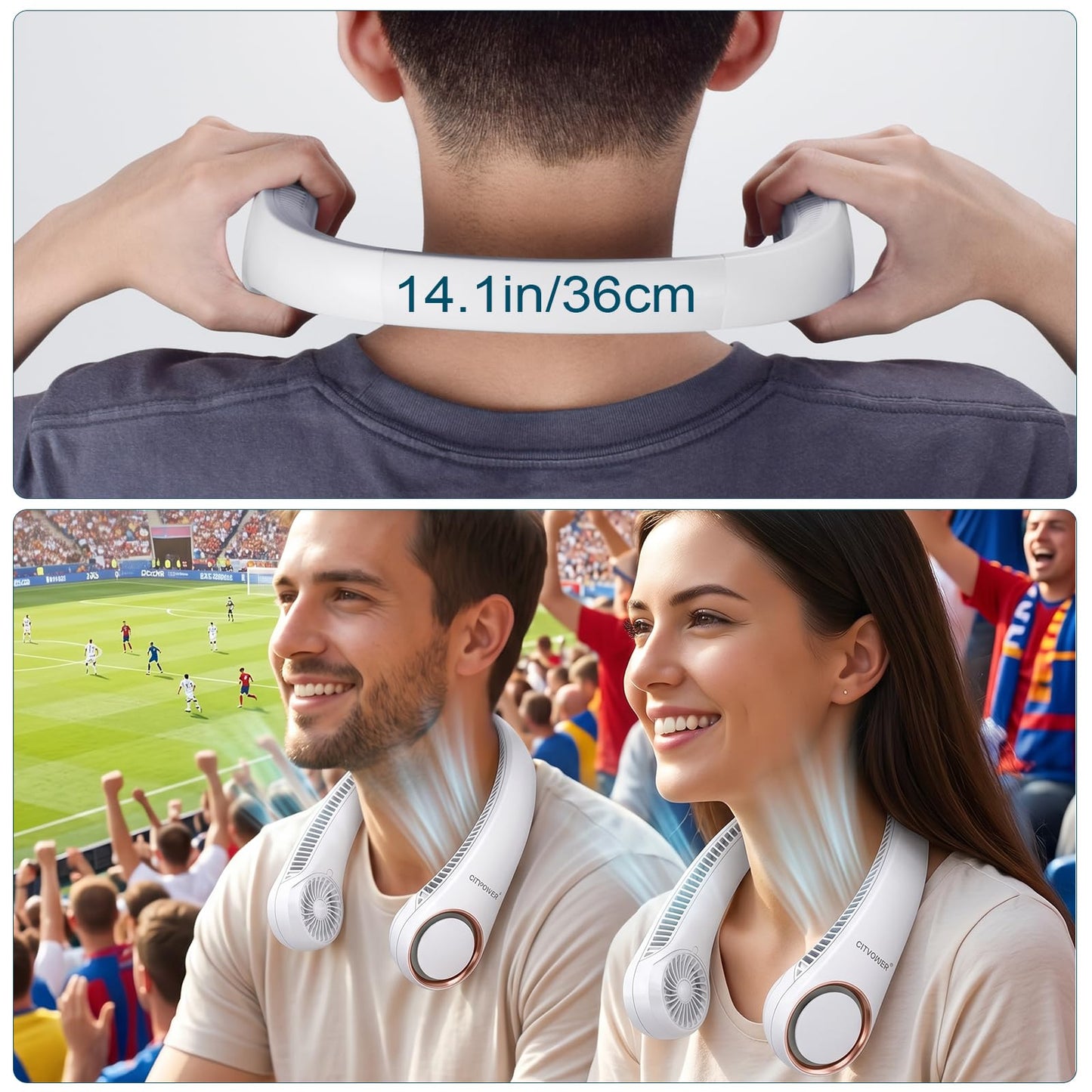 CIVPOWER Neck Fan: Portable Personal Neck Cooling Rechargeable Bladeless Fan - Hands Free 3 Speed 4000 mAh Battery USB Operated Wearable Headphone Design - for Men Women Outdoor Indoor (White)