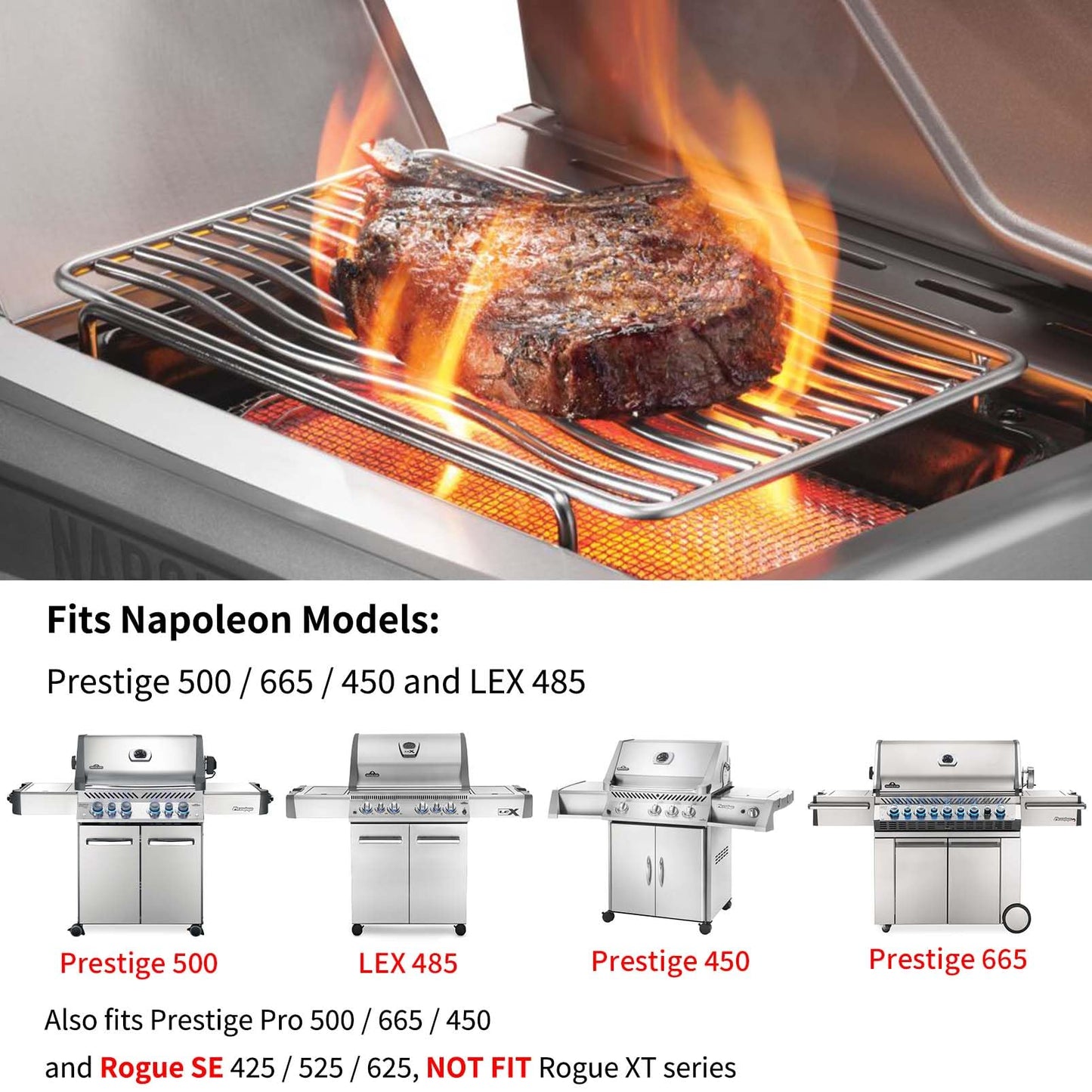 304 Stainless Steel Infrared Side Burner Grid for Napoleon Prestige 500 665 450 Pro 500 665 450 LEX 485 Rogue SE 425 525 625 Grill Replacement Parts BBQ Accessories Cooking Grate S83012 N305-0076