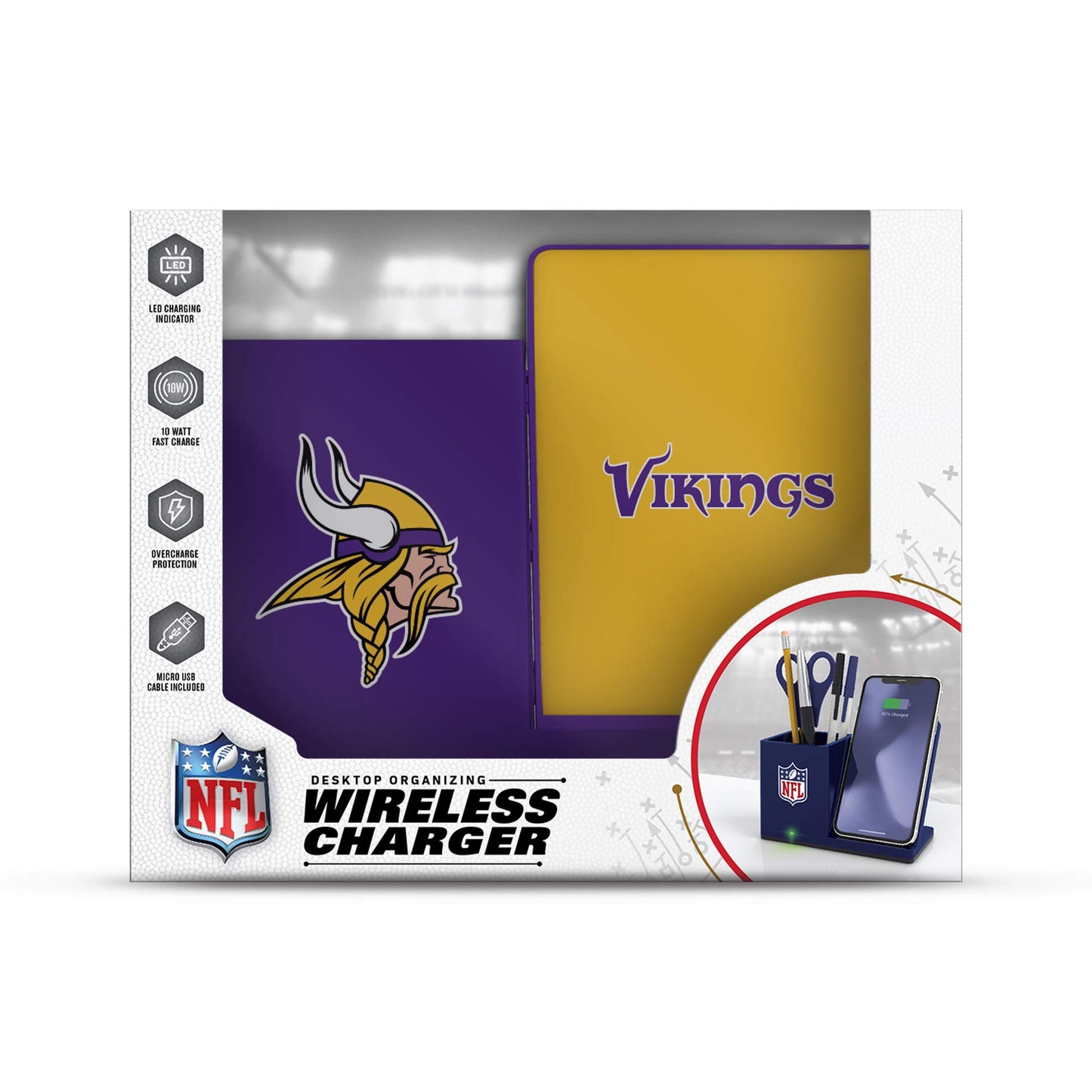 NFL Minnesota Vikings Wireless Charger and Desktop Organizer, Team Color