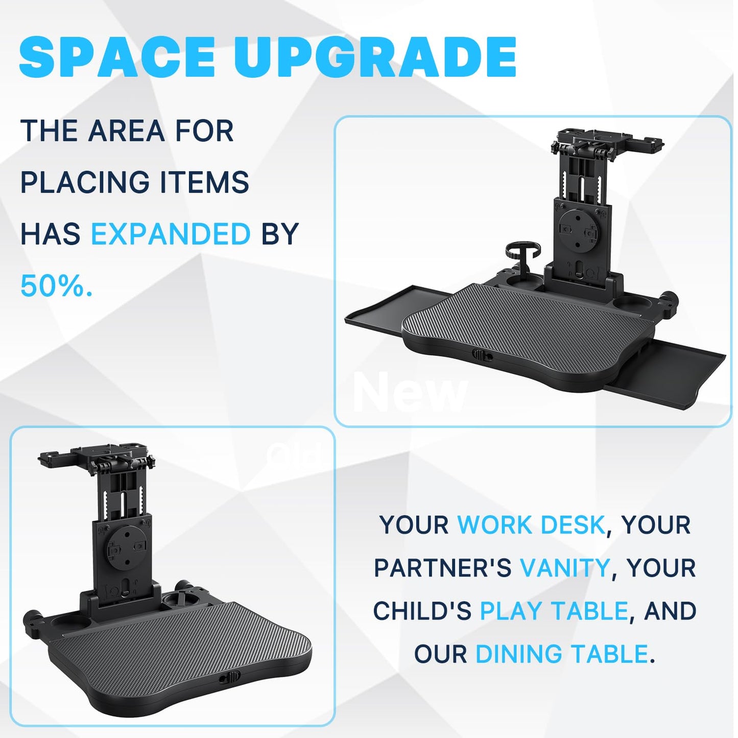 Car Back Seat Tray Table, Auto Stable Foldable Backseat Food Trays Desk for Rear Passenger Road Trip Eating Work, Multifunctional Adjustable Travel Tray with Phone Drink Holder for Laptop iPad