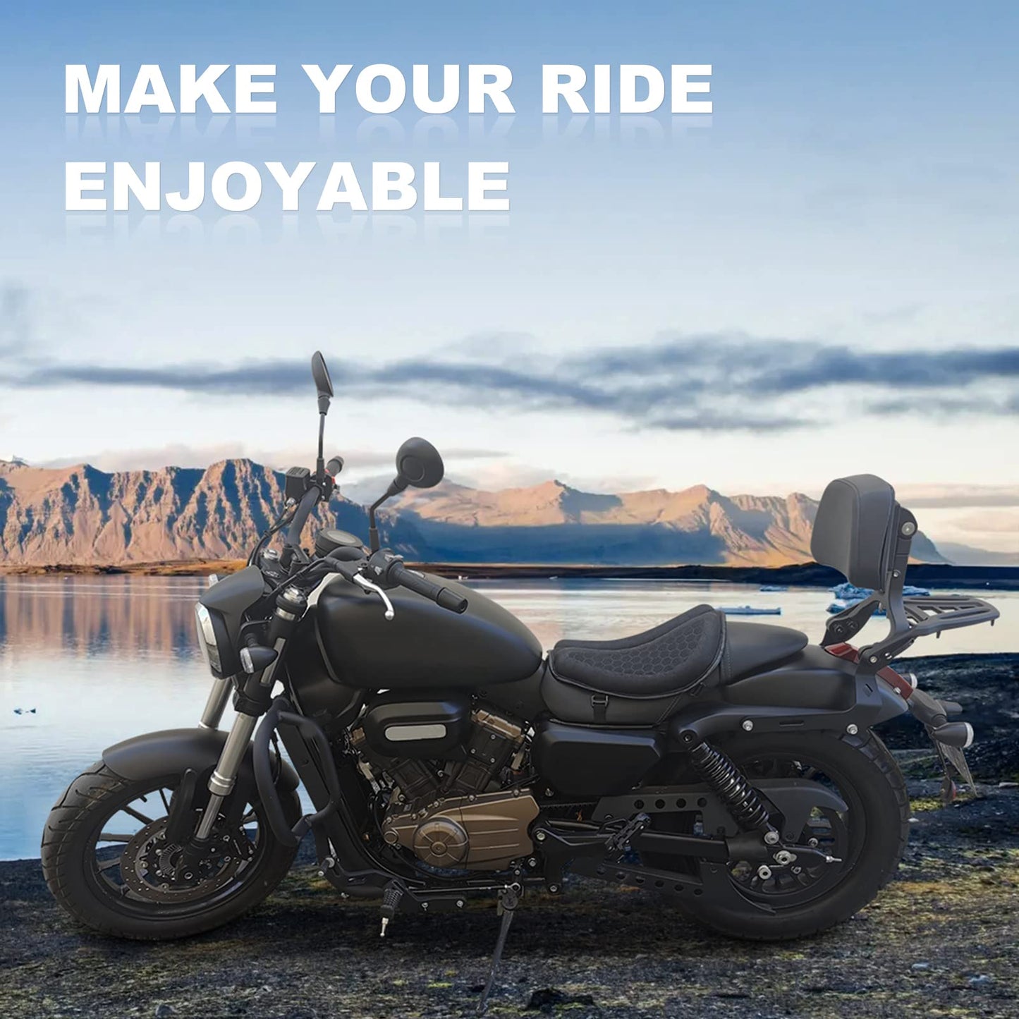 SKYJDM Foldable Motorcycle Gel Seat Cushion, Large 3D Honeycomb Structure Shock Absorption & Breathable Motorcycle Gel Seat Pad for Long Rides