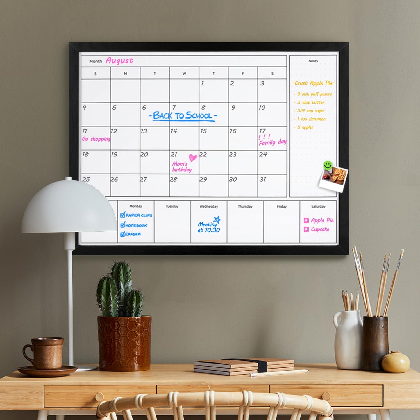 Aitakatta 3-in-1 Dry Erase Calendar for Wall, Magnetic Monthly & Weekly Calendar Whiteboard, Dry Erase Board for Wall with Black Wood Frame, Hanging White Board Calendar for Decor/Memo(YL+ZL-BK,6080)