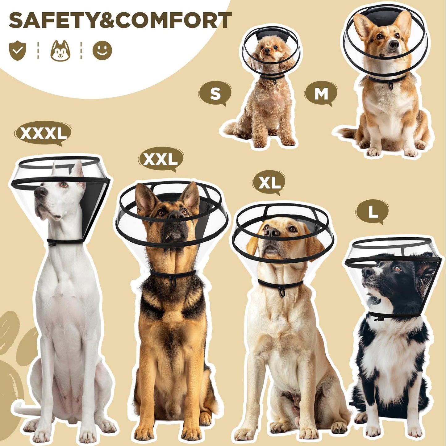 BONTHEE Dog Cone Collar for After Surgery,Transparent Dog Cones Alternative for Small Large Medium Size Dogs,Adjustable Depth Pet Recovery Collars,Elizabethan Collar for Dogs Stop Licking Wound(XXL)
