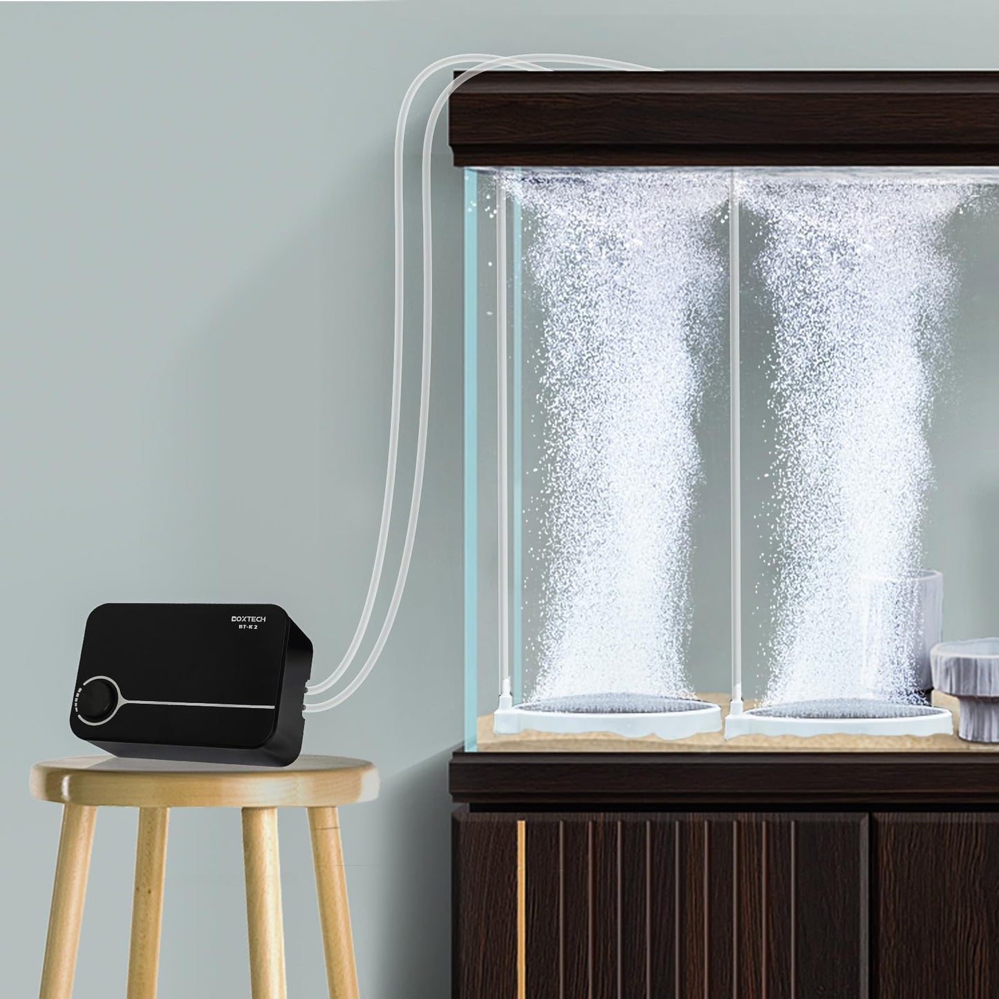 Boxtech Fish Tank Air Pump - Aquarium Adjustable Fish Oxygen Pump, Ultra-Quiet Aerator Bubbler with Dual Outlet, 5w 2L/min Tank Bubbler for 10-150 Gallon Tanks