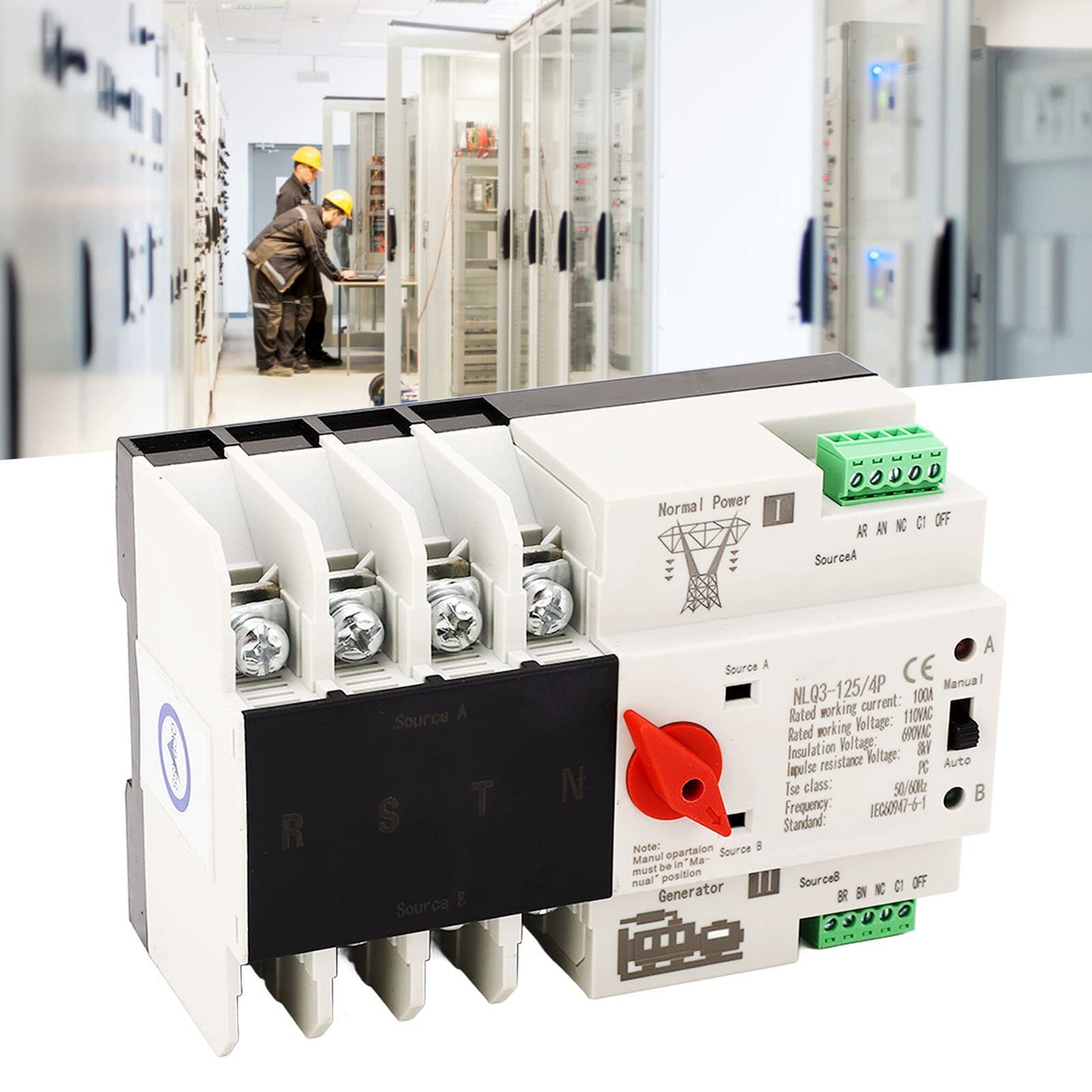 Gugxiom Dual Power Automatic Transfer Switch, 100A AC110V Automatic Transfer Switch Generator Transfer Switch, 4P Rail Mounted Generator Changeover Switch Power Transfer Switch