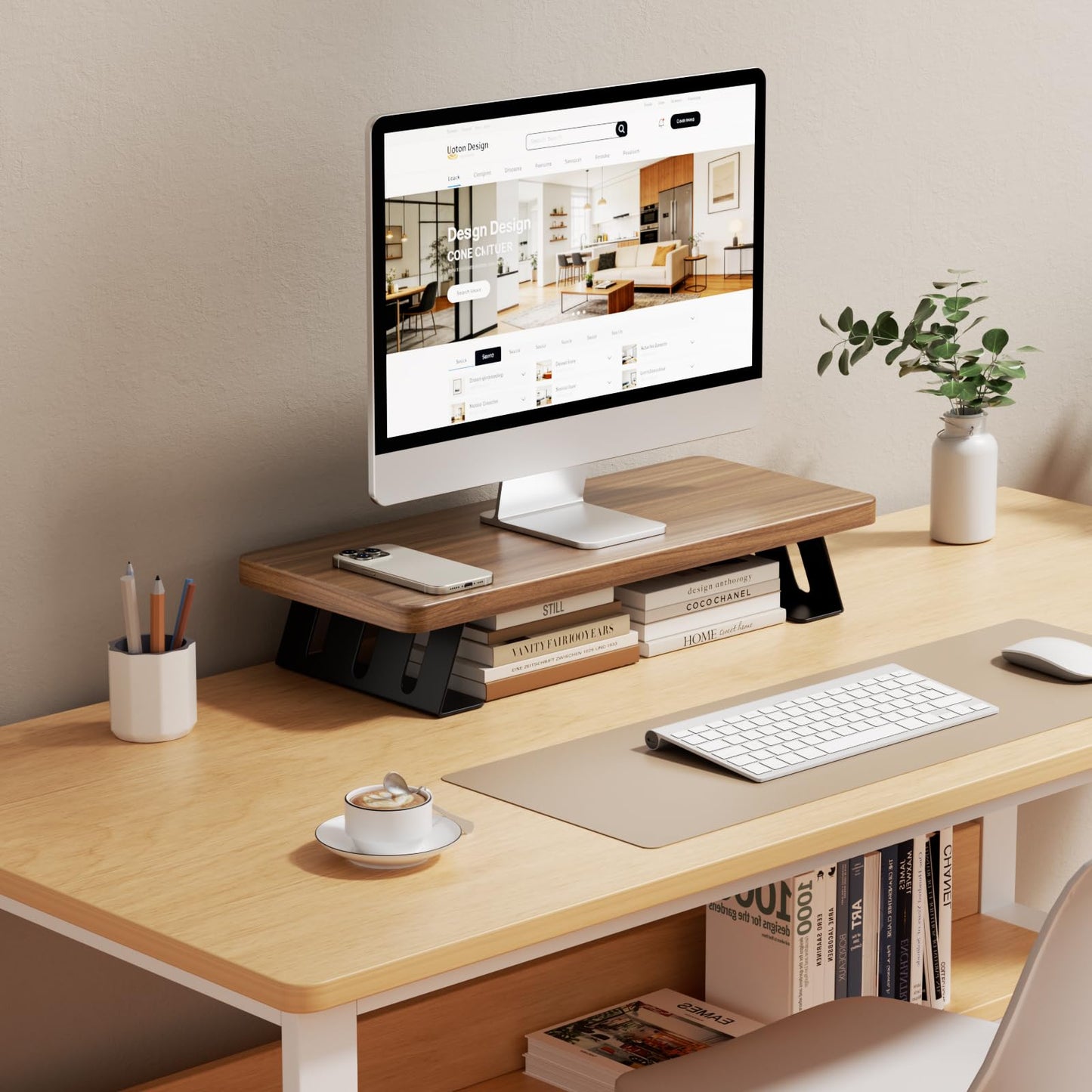 NestNeat Monitor Stand - 24 Inch Wood Monitor Stand Riser, 220 Pounds Load Capacity Desk Monitor Riser for Laptop/PC/Printer, Desktop Stands Organizer for Home Office