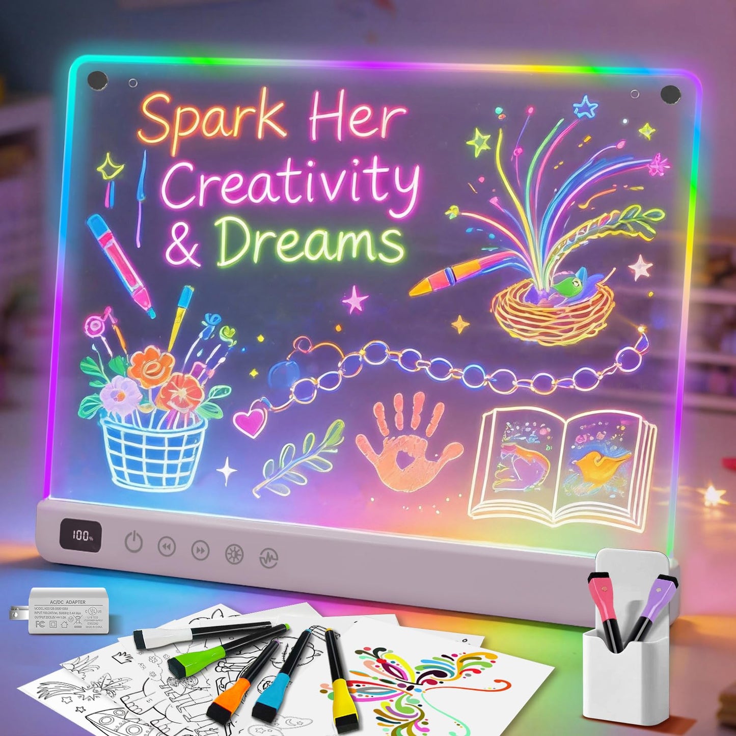 Lumiboard Led Drawing Board with 13 Light Effects, 13.7"x10" Rechargeable Glow Doodle LED Note Board with Colors, Neon Light Up Drawing Tablet Gifts for Kids for Christmas Birthday Gifts Presents