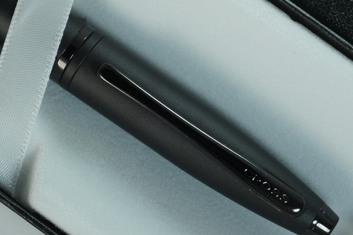 Cross Calais Refillable Ballpoint Pen signature mid band, Medium Point, Includes Gift Box - Matte Black Barrel and PVD Appointments.