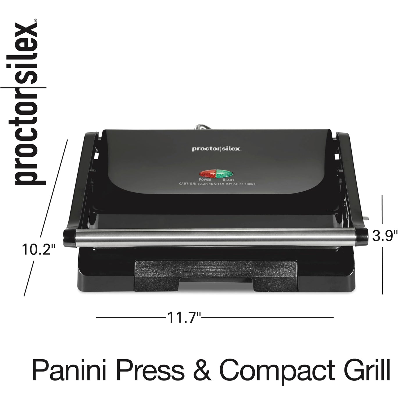 Proctor Silex 4 Serving Panini Press, Sandwich Maker and Compact Indoor Grill, Upright Storage, Easy Clean Nonstick Grids, Black (25440PS)