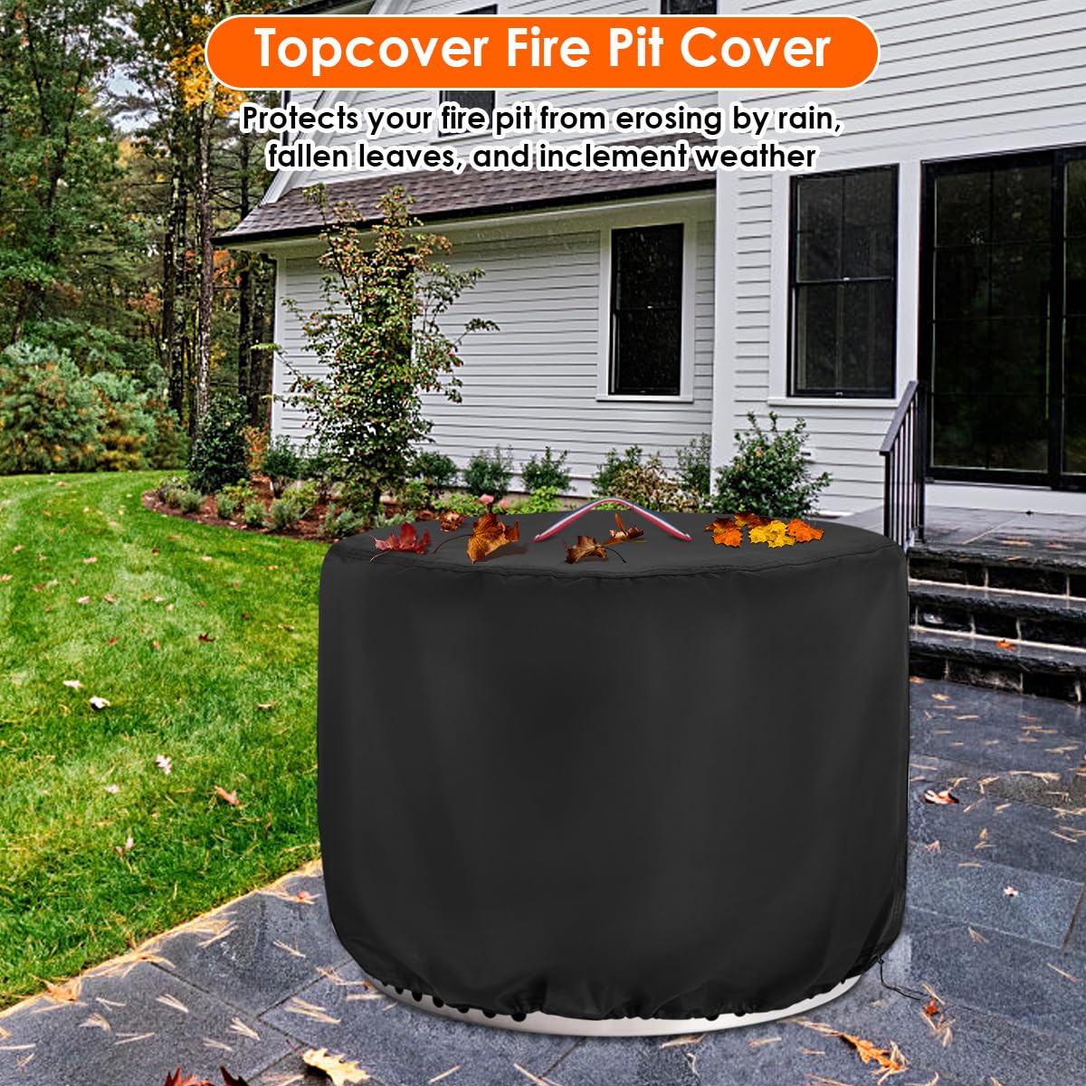Topcover Fire Pit Cover Round,600D Waterproof Outdoor Propane Firepit Cover For 30 Inch Gas Fire Table,Patio Round Fireplace Cover - 30"D x 24"H