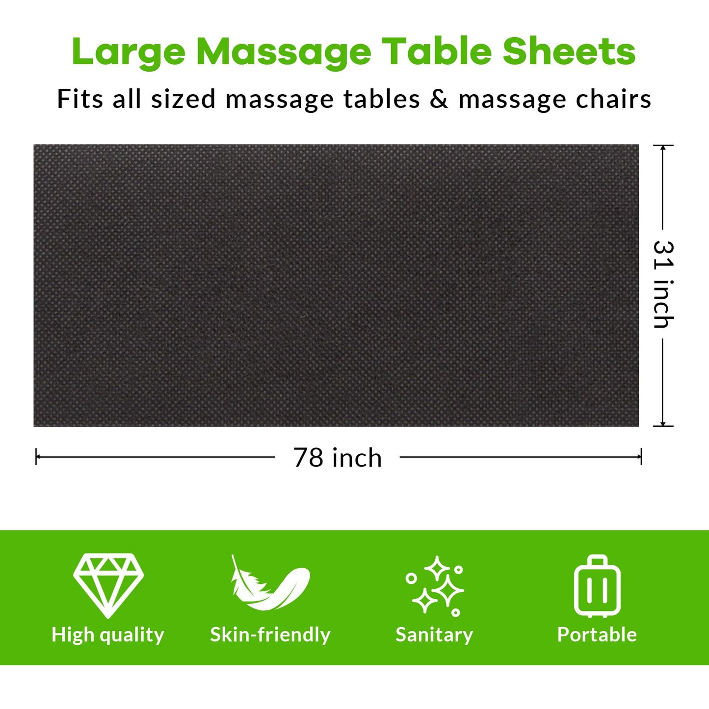 100PCS Large Disposable Massage Table Sheets, 31" X 79" Black Breathable Disposable Bed Sheets for Massage Beauty Salon, SPA Bed Sheets Lash Wax Tattoo Bed Covers, Soft Non Woven Fabric