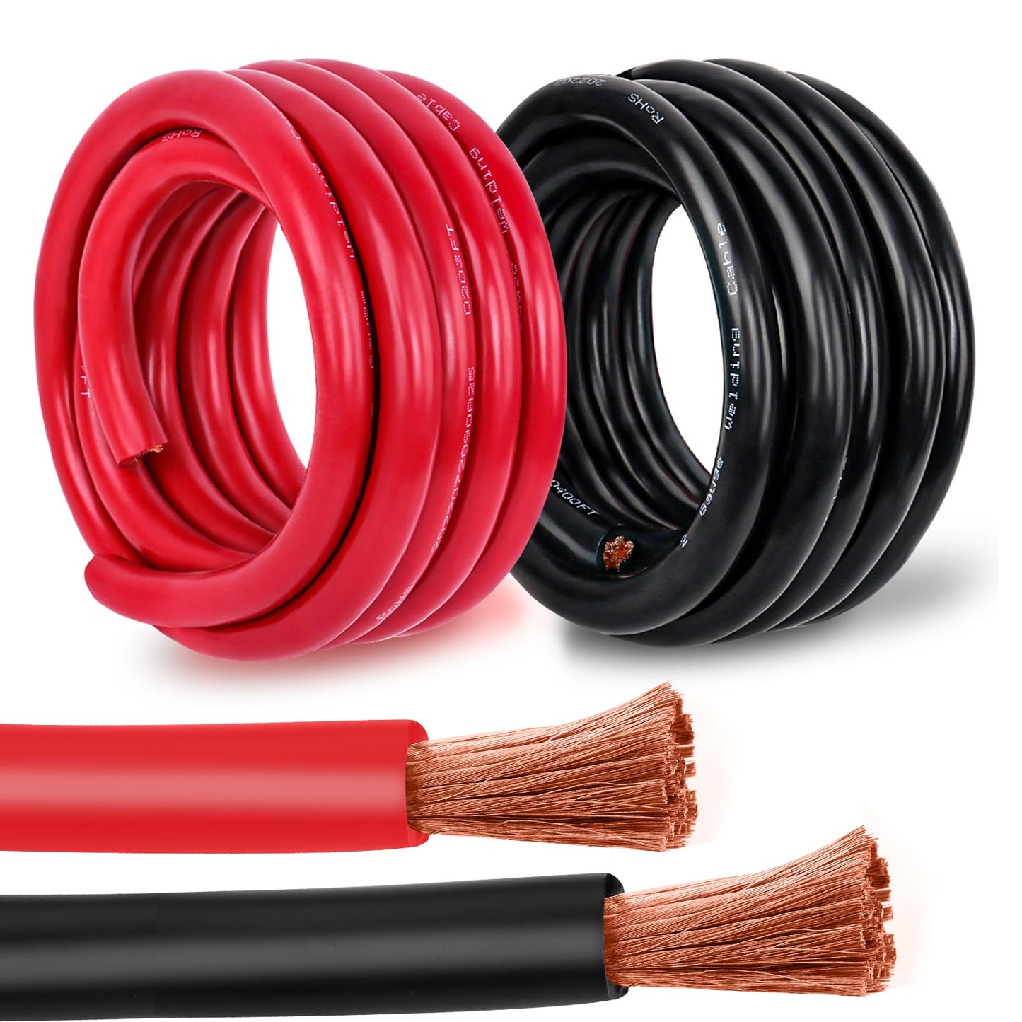 Kimbluth 2/0 Gauge Battery Cable Copper Wire, 5FT Red+5FT Black 2/0 AWG Welding Cable Standard USA OFC Wire for Automotive, Battery, Solar, Marine and Generator