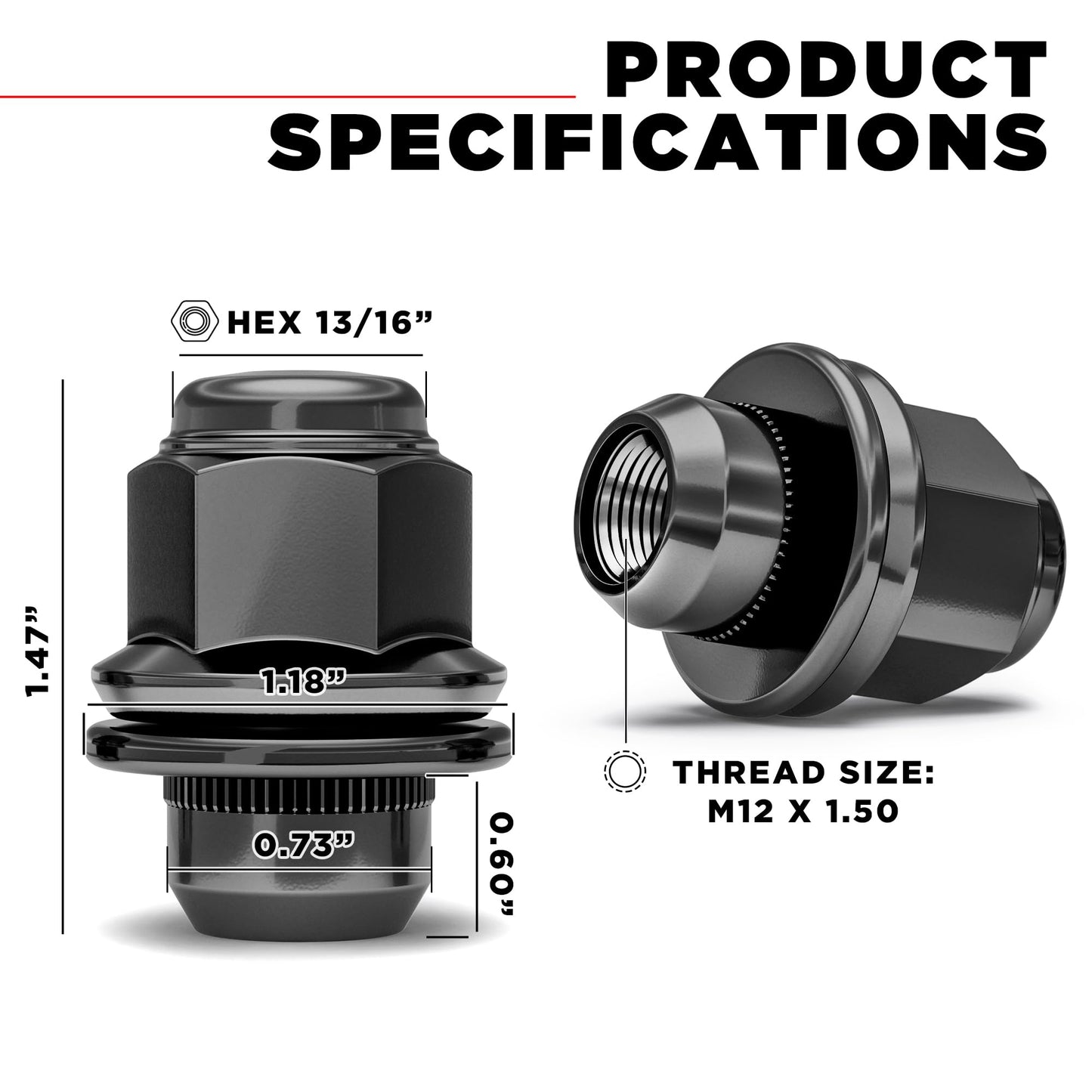 White Knight M12x1.50 Solid Piece Factory Mag Style Lug Nuts for Select Toyota Camry Corolla Highlander RAV-4 CH-R Sienna Tacoma and more – Heat Treated Triple Layer Black Chrome – 5307BK-20 (20 Pack)