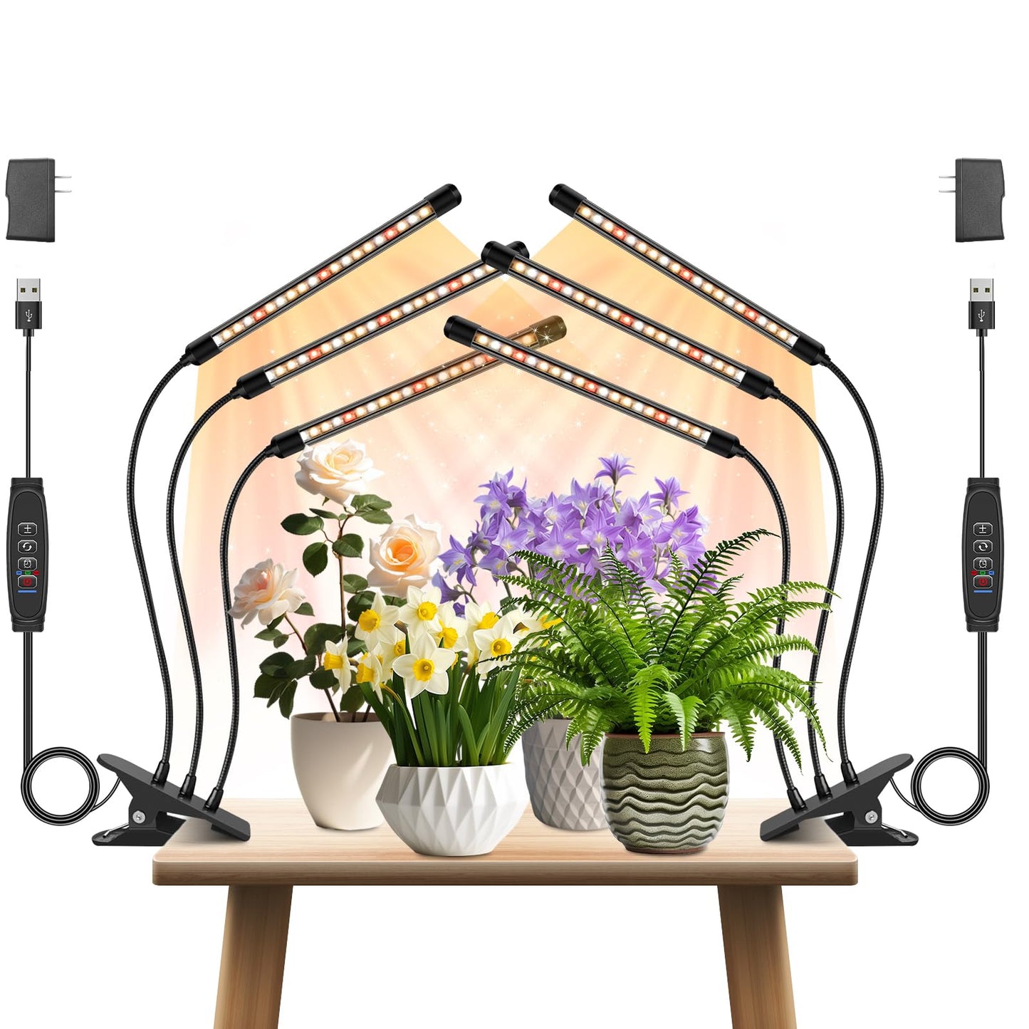 GROWSTAR 3 Heads Plant Lights for Indoor Growing, 2 Pack Grow Lights for Seed Starting, Full Spectrum Clip Grow Lamps with Auto ON & Off Timer 3/9/12H, 3 Switch Modes, 10 Dimming for Houseplants