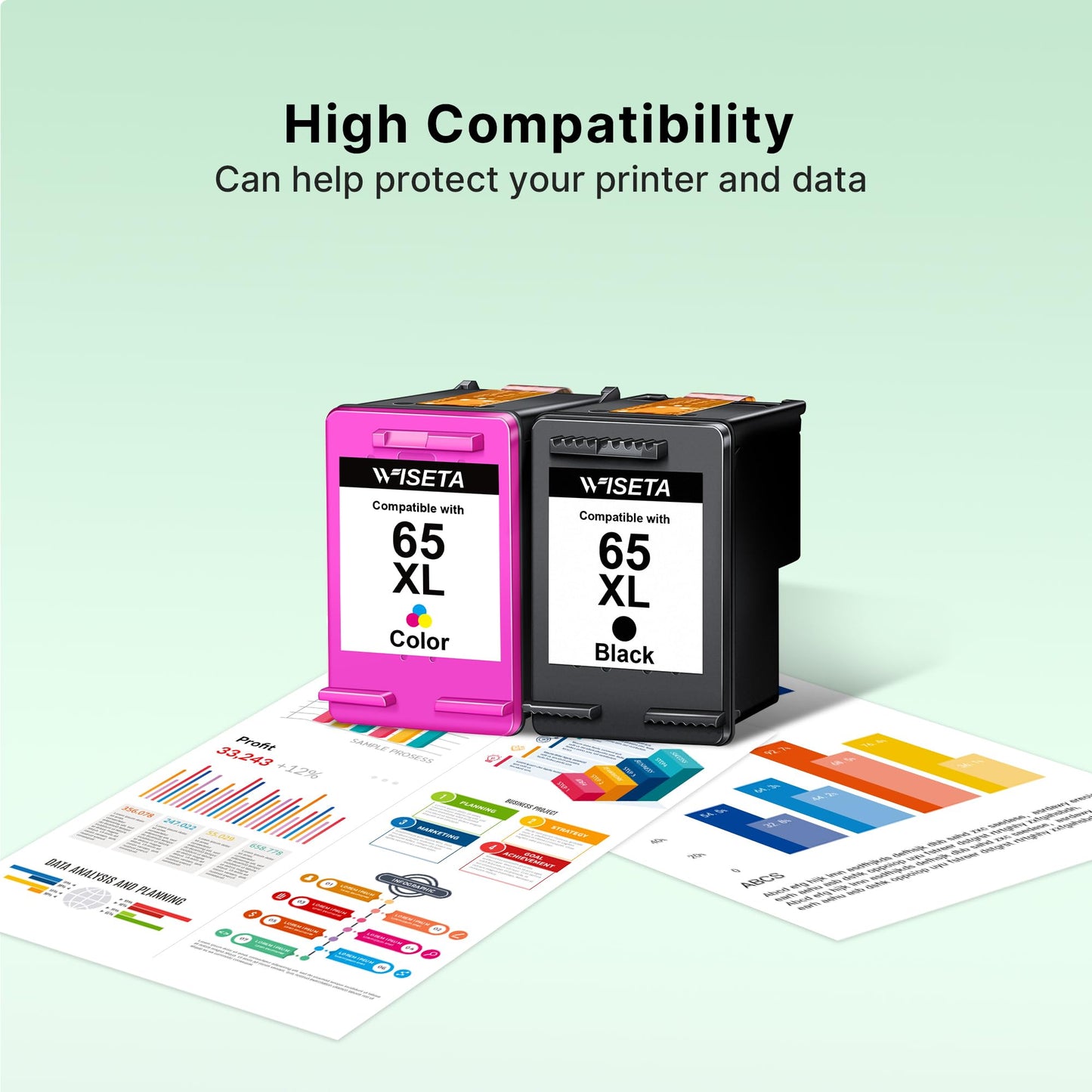 65XL Ink Cartridges Cartouche for 65 Ink 65 XL Encre High Yield HP65XL Ink Cartridge Black and Colour Ink for Envy 5010 5012 5020 5030 5055 DeskJet 2620 2623 2624 3730 3755 AMP100 120 125 130 Printer