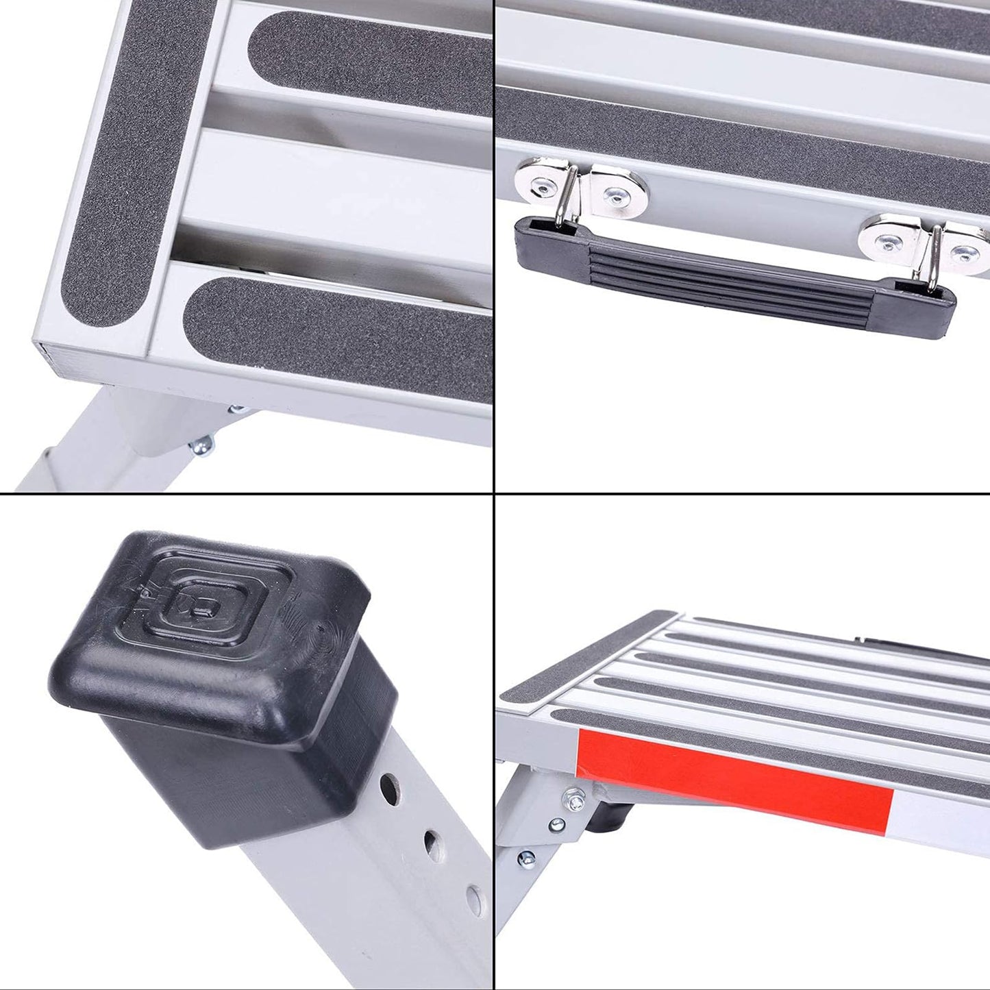 Homeon Wheels Stable RV Steps Adjustable Height Aluminum Folding Platform Step with Non-Slip Rubber Feet, Reflective Stripe, Handle, RV T Level, More Stable Up to 1000 lbs 16.5" x 12.2" RV Step Stool