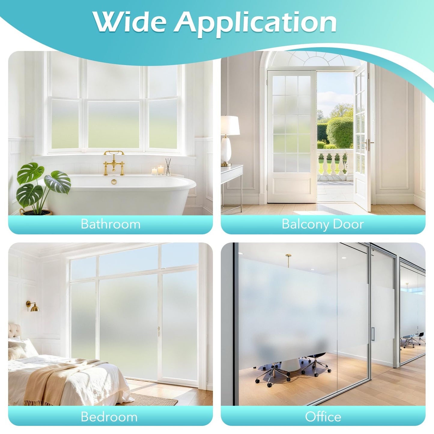 DOWELL Frosted Window Films for Privacy, Removable Privacy Film with Installation Tools, Static Cling No Glue Sun Blocking Window Covering for Bathroom, Bedroom, Office, Glass Doors, 90 x 200 cm