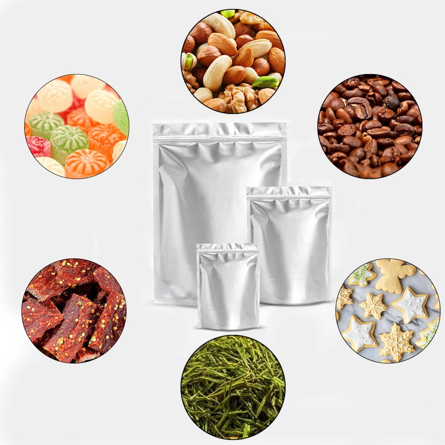 Durimoiy 50 Mylar Bags for Food Storage 1 Gallon-9.5 Mil Thicker Long Term & Food Grade - 10x14 Stand-up Zipper Resealable Heat Sealable for Airtight Smell Proof Packaging
