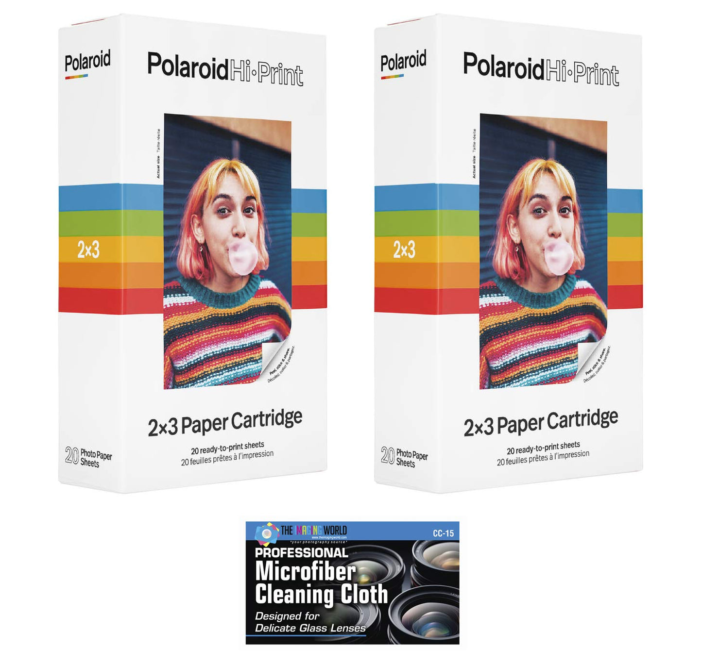 Polaroid Hi-Print 2 x 3" Paper Cartridges - 2 Pack, 40 Sheets - with MicroFiber Cleaning Cloth