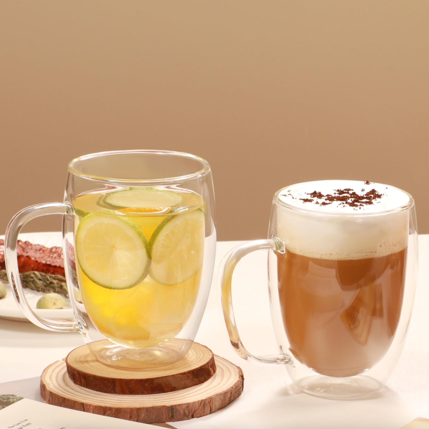 CNGLASS 6 Pack Double Walled Glass Coffee Mugs,12oz Clear Coffee Cups with Handle,Insulated Glass Espresso Mugs for Latte,Cappuccino,Tea