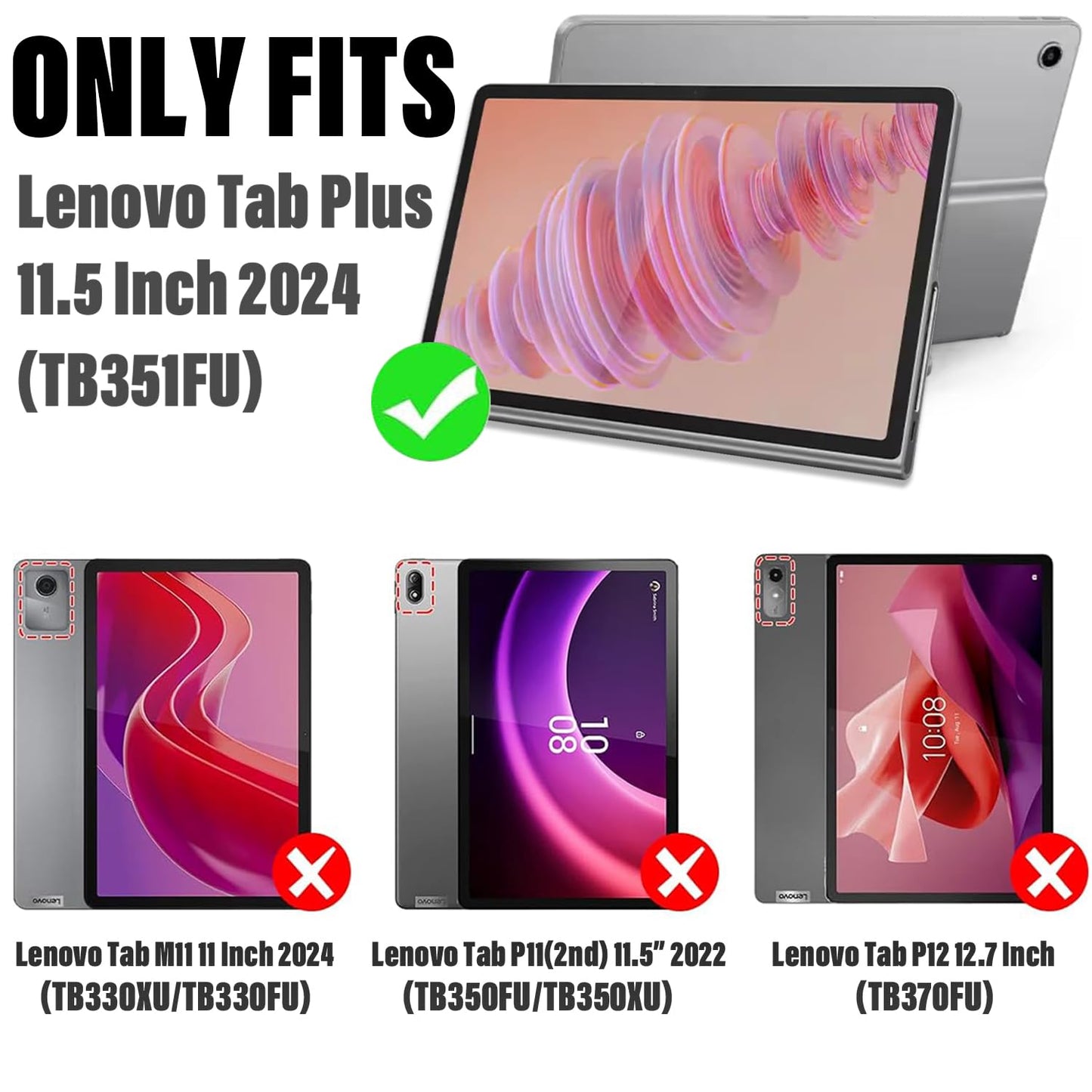 Backlit Keyboard Case for Lenovo Tab Plus 11.5 Inch 2024 with Screen Protector, 7 Colors Light Detachable Wireless Keyboard & PU Folio Cover Case for 11.5” Lenovo Tab Plus 2024