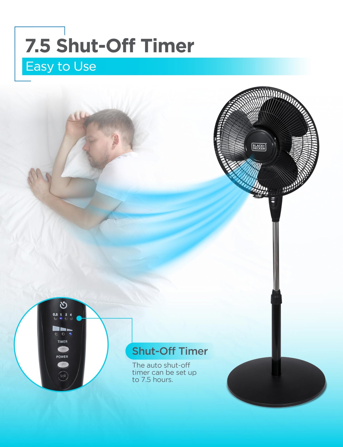 BLACK+DECKER 16-Inch Stand Fan with Pedestal Base, Height Adjustable Pedestal Fan with Remote and Touch Control Panel, Free Standing Fan with 90-Degree Oscillating and 3-Speed Settings, Black