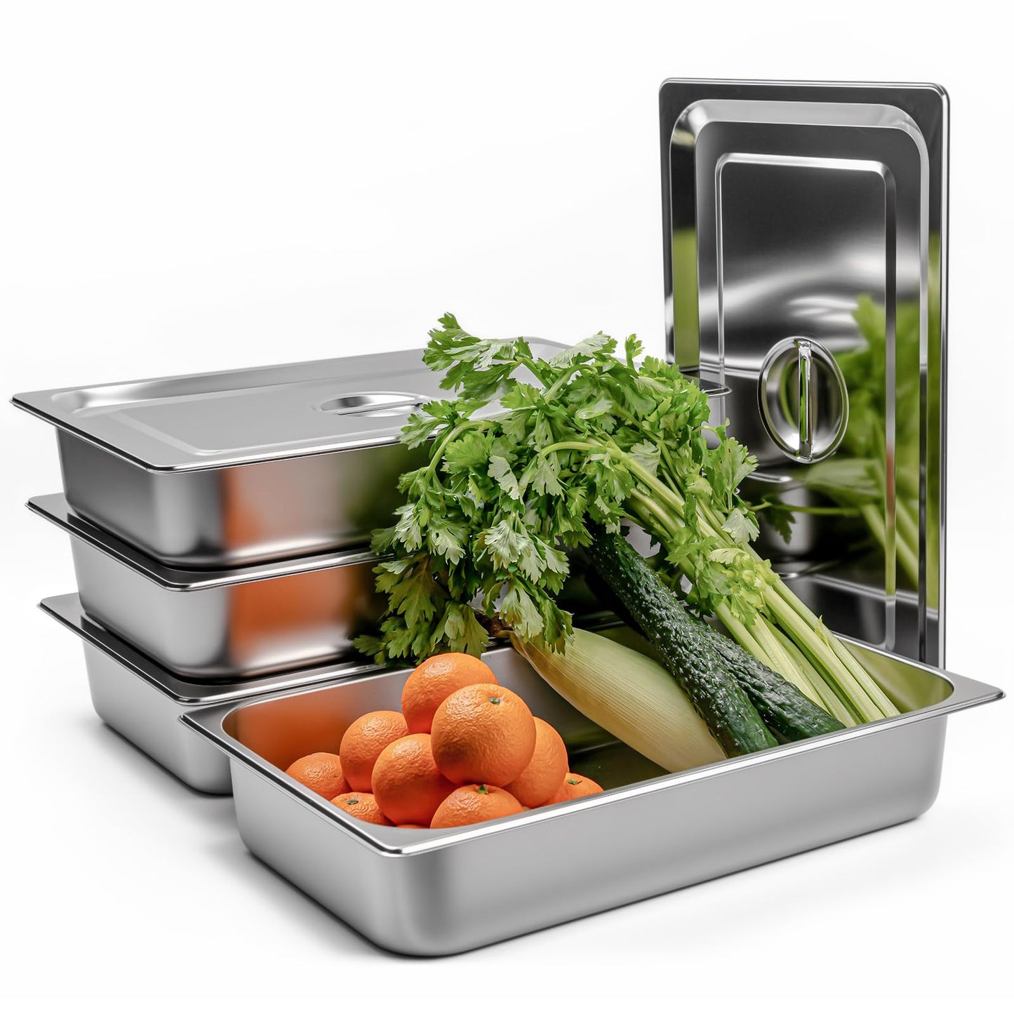 4 Pack Stainless Steel Hotel Pans 1/1 Full Size x 4" Deep Steam Table Pan 0.8 mm Thick with Lid Anti Jam Pan Stainless Steel Steamer Pan for Hotel Restaurant Buffet