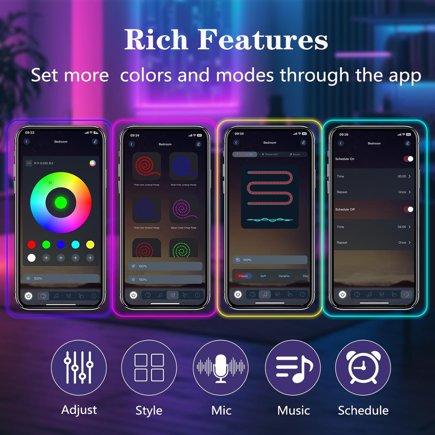 60Ft Neon Rope Lights,Flexible Led Rope Lights Control with App/Remote,Multiple Modes Rope Lights,IP65 Outdoor Waterproof,Music Sync Light Strip for Bedroom