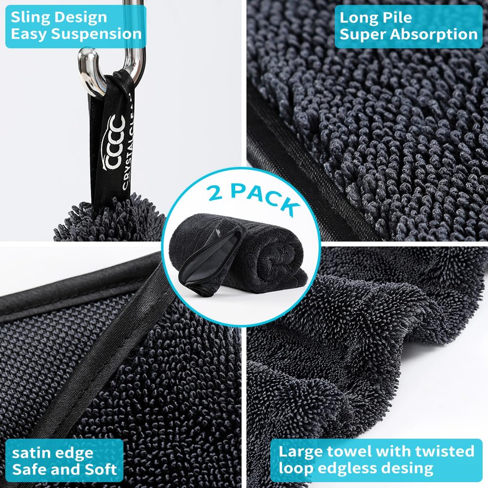 Crystal Clean 1300GSM Microfiber Towels for Cars – XL Drying Towel with Double Twisted Loop, Professional Detailing Towel Car Detailers - Quick Dry, Paint Safe & Swirl-Free