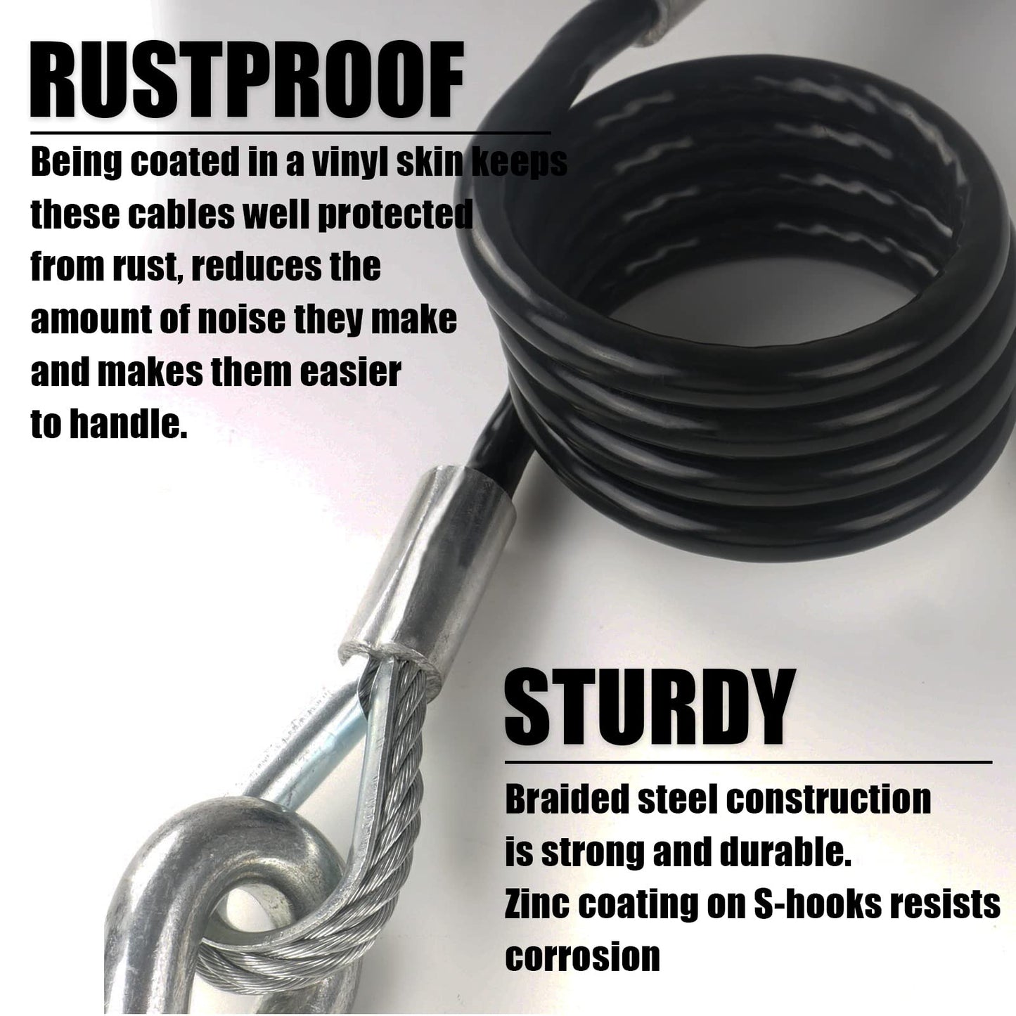 AYMMIC 44'' Trailer Safety Cables, Self-Coiling Towing Coiled Safety Cables with Vinyl-Coated, 17/32'' S-snap Hooks with Safety Latches, 7,500Lbs Break Strength, 2 Pack