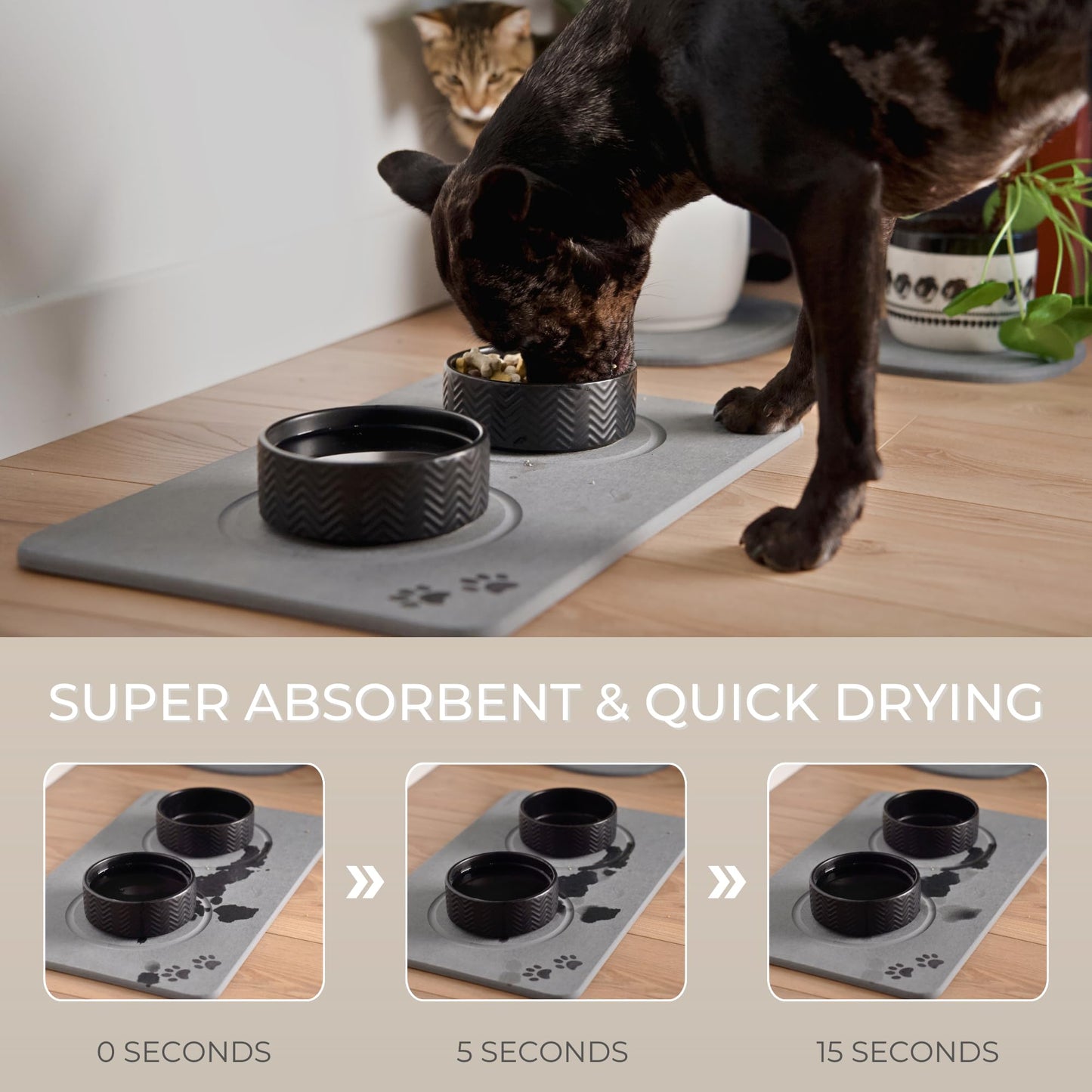 Natureva Home - Stone Pet Food Mat | Super Absorbent, Quick Drying | Diatomite Bowl Feeding Mats for Dog and Cat | Made of Natural Diatomaceous Earth | Absorbing Water Instantly | Colour Graphite