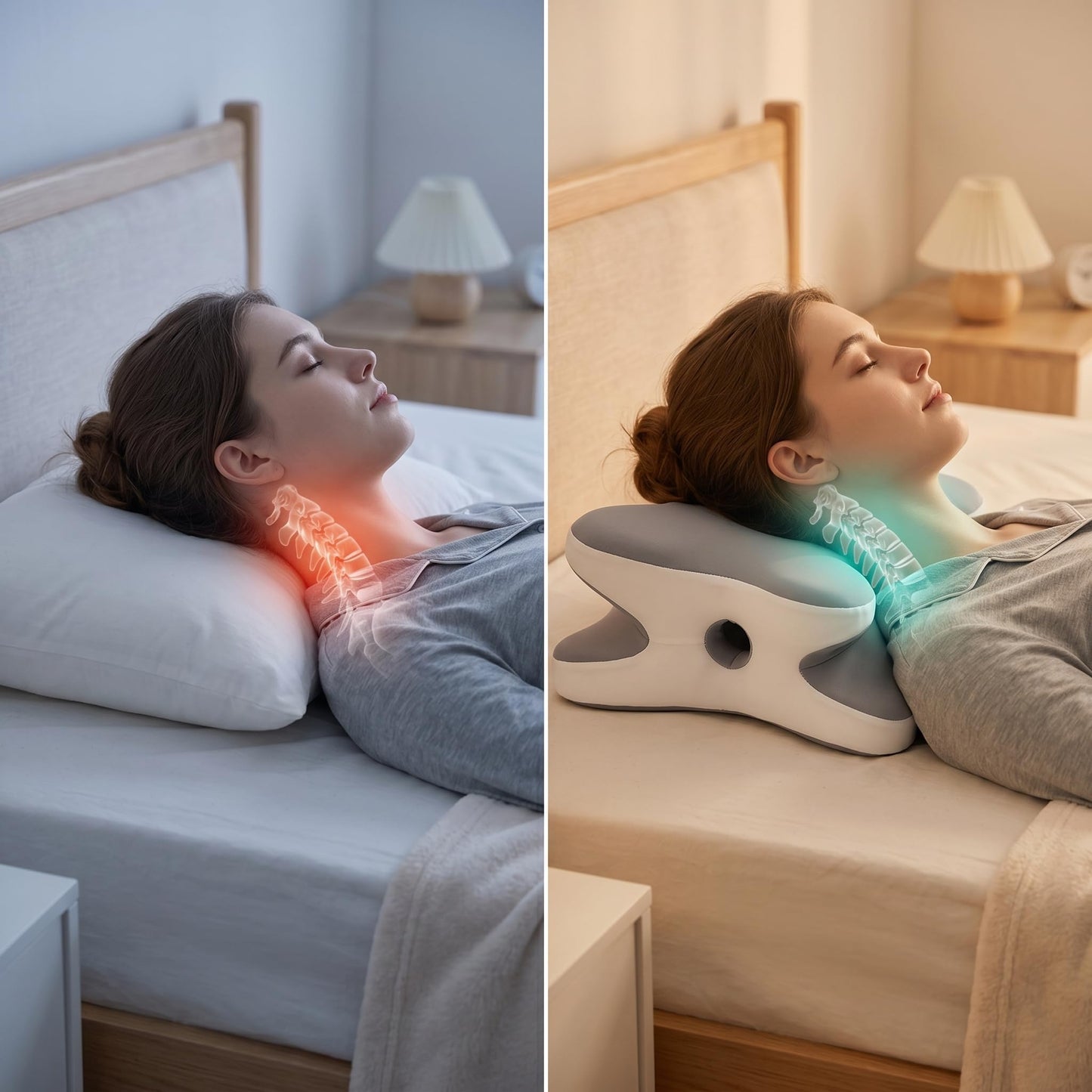 Cervical Neck Pillow for Pain Relief, Memory Foam Orthopedic Contour Pillow for Side Back & Stomach Sleepers, Adjustable Ergonomic Neck Support Pillow with Breathable Pillowcase