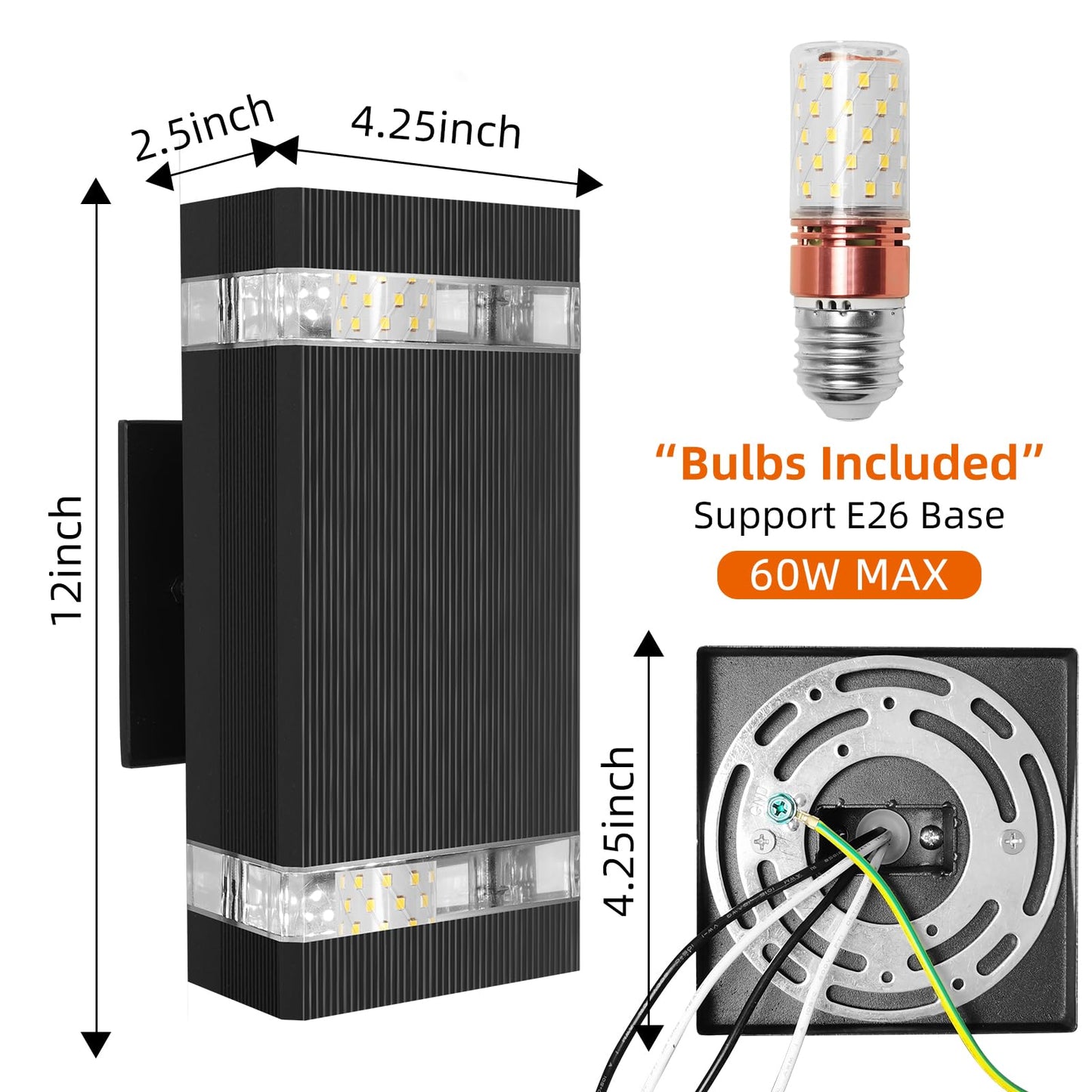 Square Up and Down Lights Outdoor Wall Light E26 with Bulbs Fixture Outdoor Wall Lights Aluminum Waterproof Outdoor Wall Lamps Outdoor Wall Sconce Exterior Lamps for Front Porch Patio Garage (2)