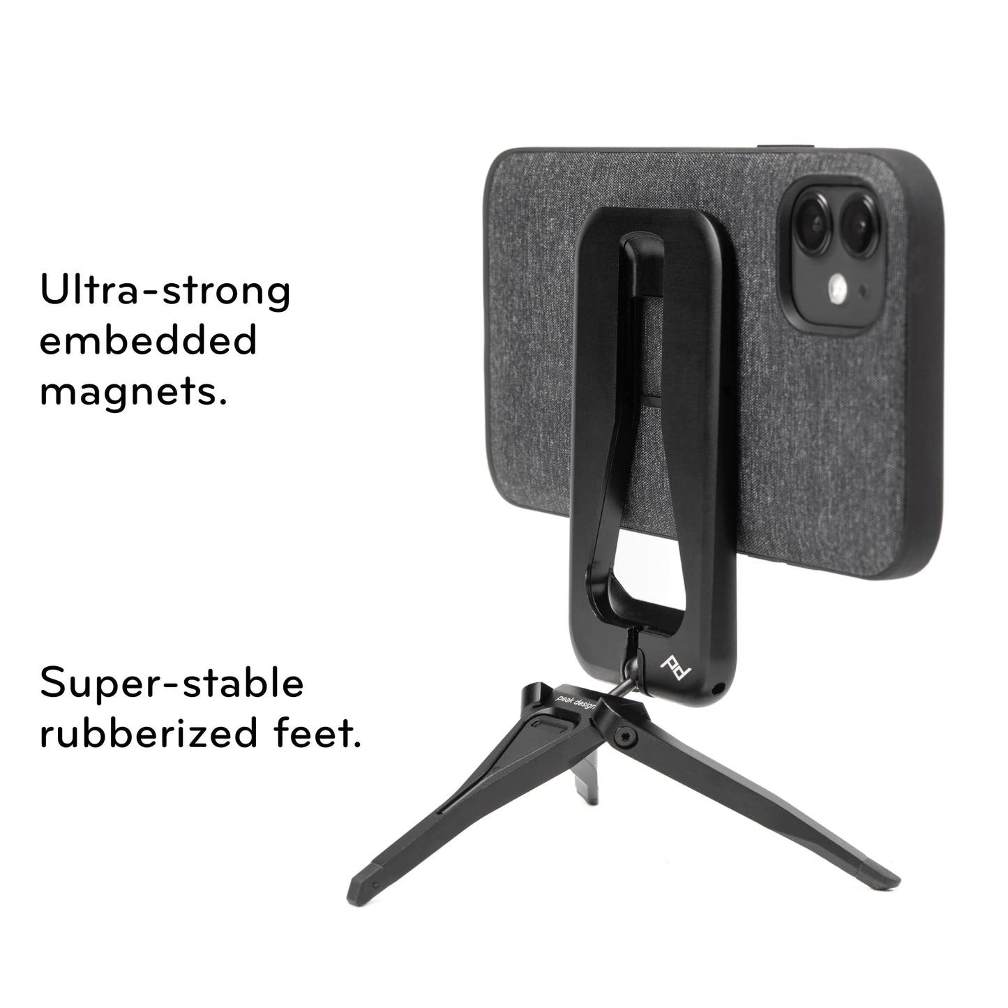 Peak Design Mobile Tripod, Black, Compact Design, Portable and Pocket Friendly, MagSafe Compatible, SlimLink Mounting, Use It as a 3-Legged Stand, Kickstand or Grip, Phone Tripod Stand