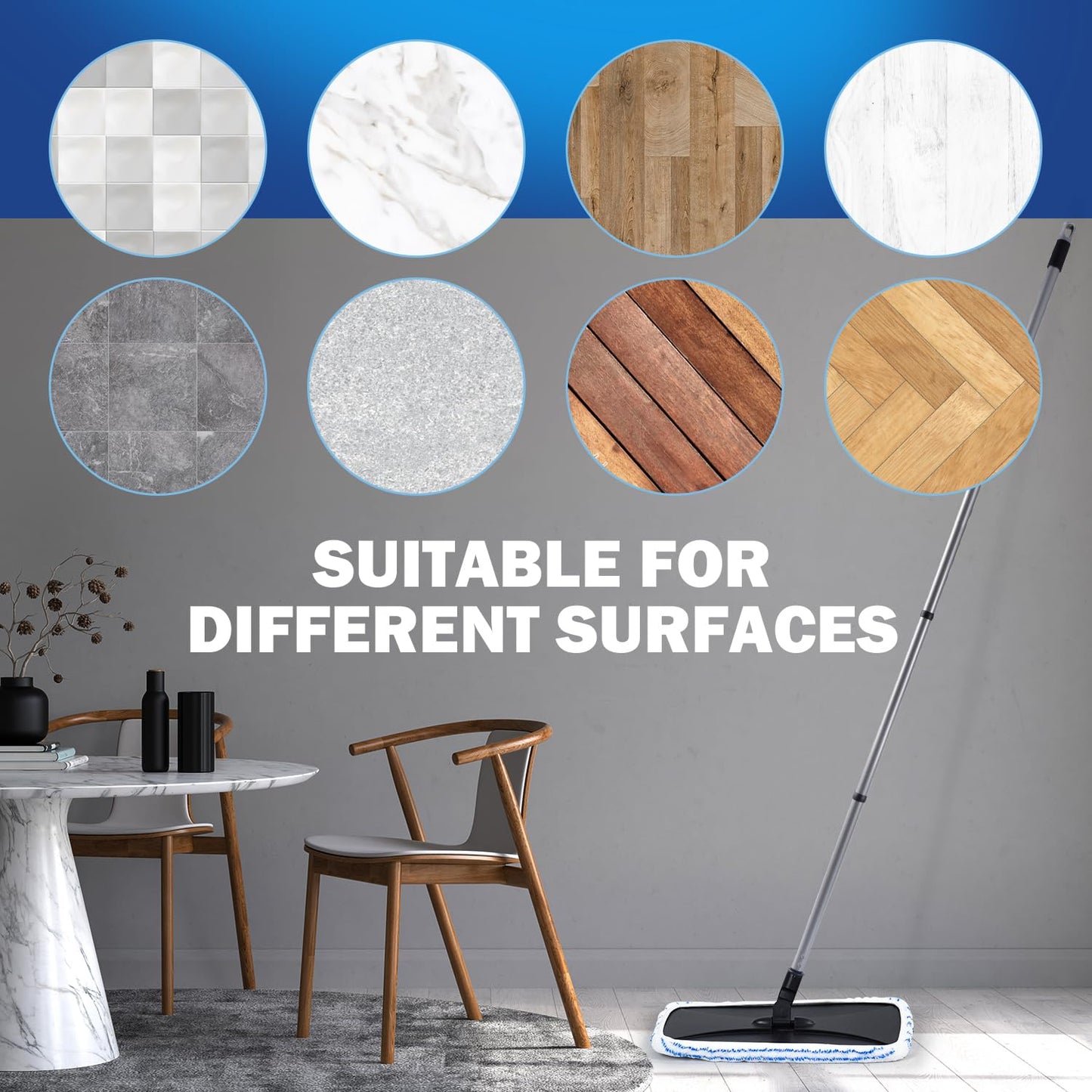 MATTHEW CLEANING PRODUCTS Large Surface Flat Mop, 15x8 Inches, 3Pack Microfiber Wet Mop Refills, Reusable & Washable, Compatible with Hardwood Floor & More, Includes 1 Cleaning Scraper