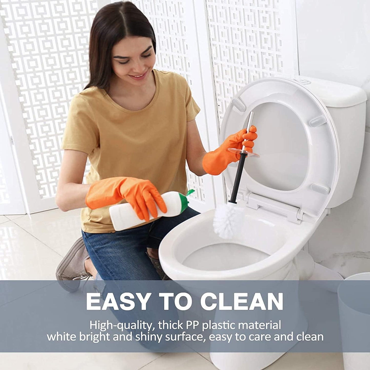 Round Toilet Seat Slow Quiet Close Seat Cover Fit Standard Round Toilet White Toilet Seat with Metal Inserts Easy to Install, Non-slip Seat with Rubber Bumpers Provides Comfort Relieves Pressure Point