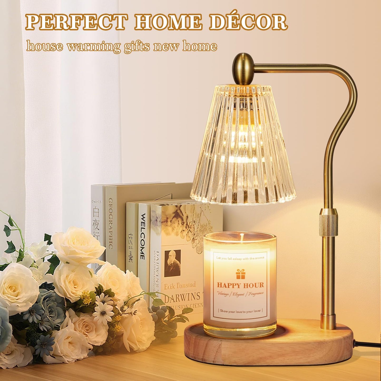 Imenlox Candle Warmer Lamp, with Timer and Dimmer, Adjustable Height, Christmas Birthday Gifts for Women Mom, House Warming Gifts New Home Decor, Wax Warmer for Jar Candles (Gold)
