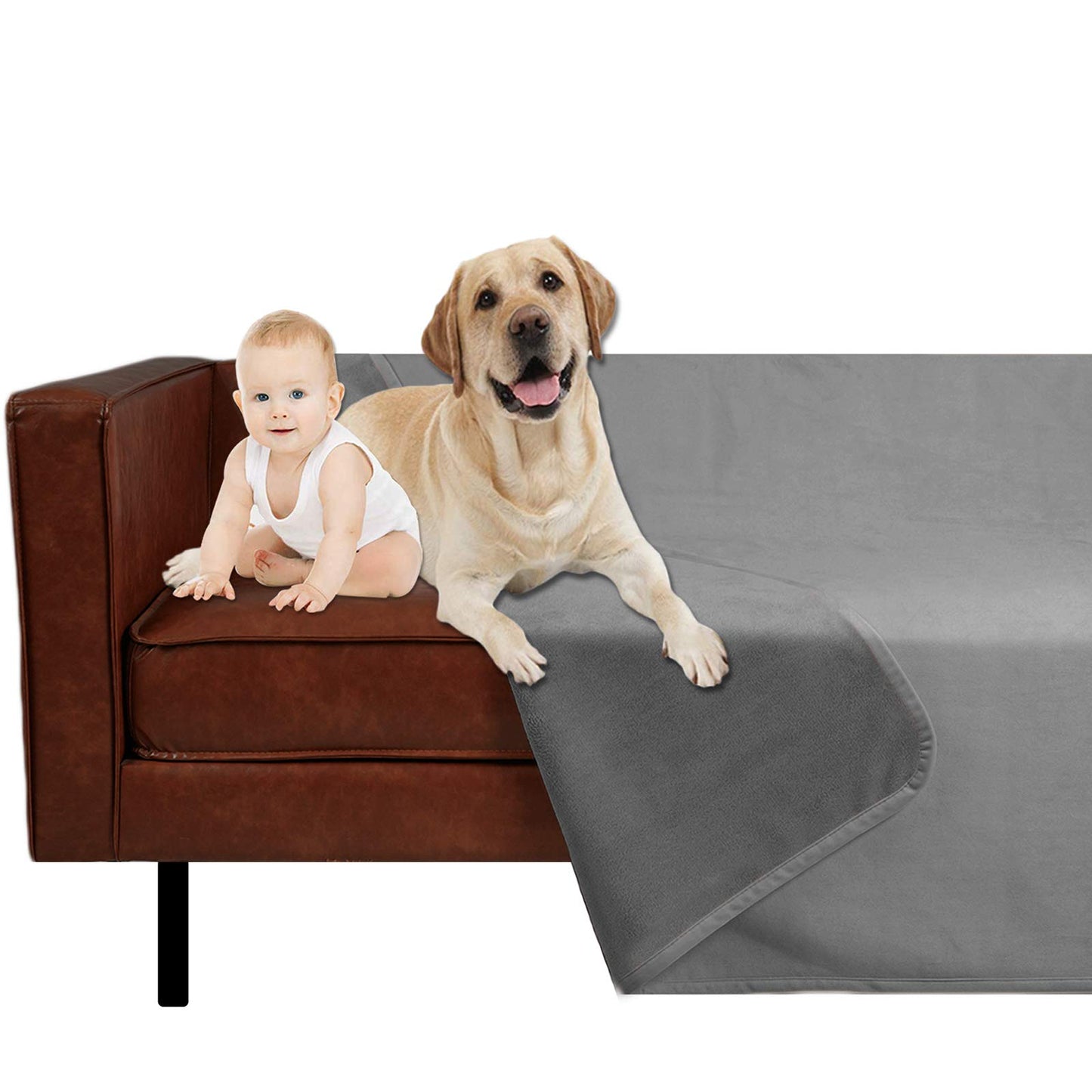 Ameritex Pet Bed Blanket Reversible 100% Waterproof Velvet Super Soft for Sofa and Bed (52x82 Inches, Light Grey+Grey)