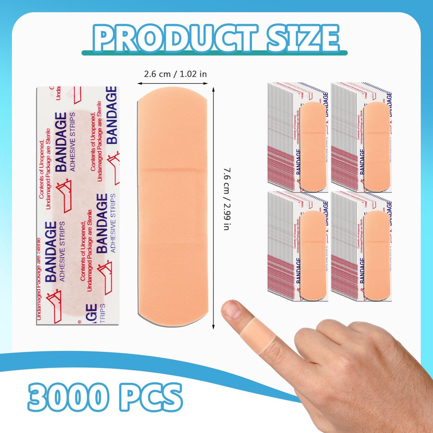 3000 Pcs 1" x 3" Adhesive Bandages Bulk Breathable Adhesive Bandages Waterproof Bandages for Homeless Care Supplies Donation Sensitive Skin Nurses Businesses Travel First Aid Kits
