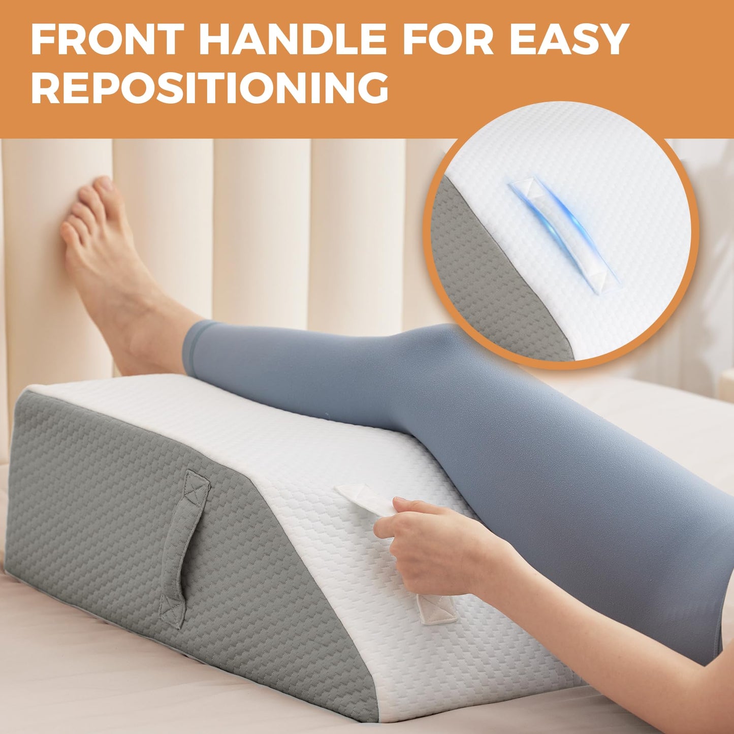 BIEEZZK Leg Elevating Pillow, Leg Elevation Pillows for After Surgery, Swelling, Leg Pillow Elevation Blood Circulation, Leg Pillow for Pain Relief, Knee Pillow for Rest, 23.6×16.8×8 Inch White/Grey