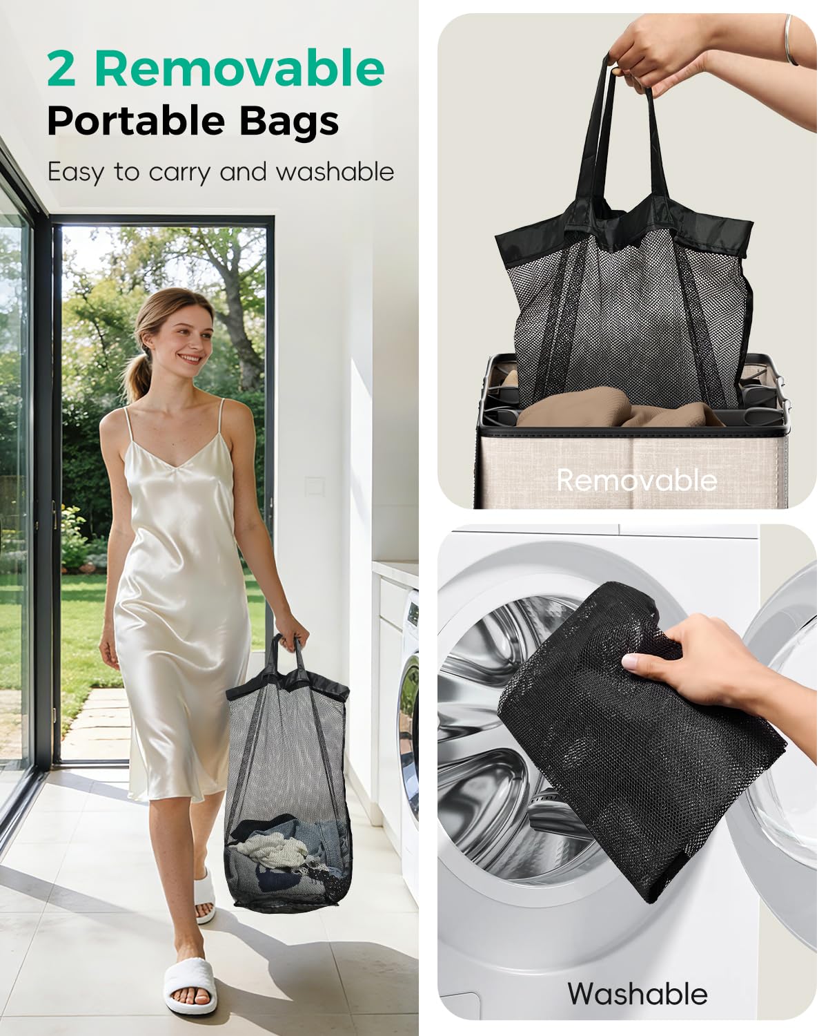 MECINFUL 150L 2-Section Laundry Hamper with Lid – Removable Bag, Double Compartment Clothes Hamper for Bathroom, Bedroom, Dorm & Laundry Room