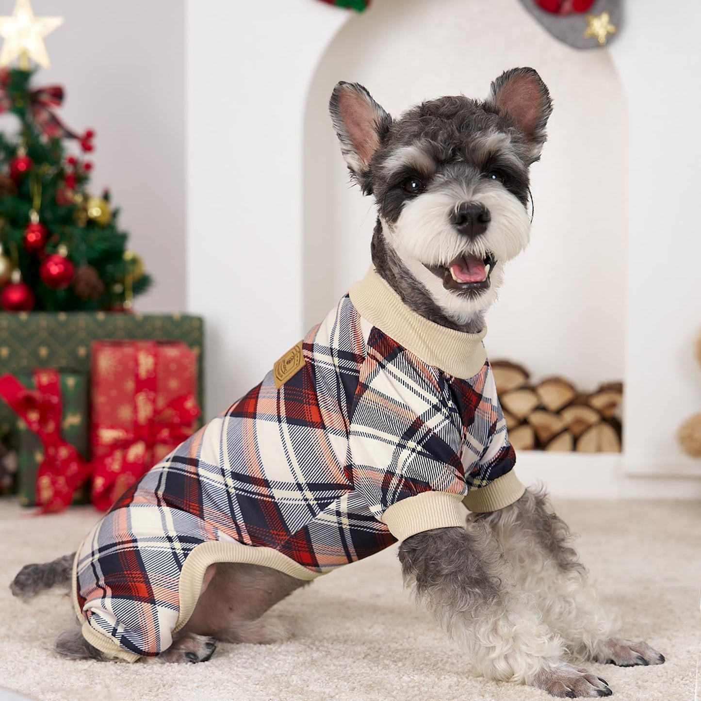 XPUDAC 4 Pack Dog Pajamas for Small Dogs Cats Plaid Dog Clothes Puppy Onesies Dog Christmas Pajamas Puppy Jumpsuits Pet Pjs Shirt Apparel (2X-Large, Red Green Khaki Grey