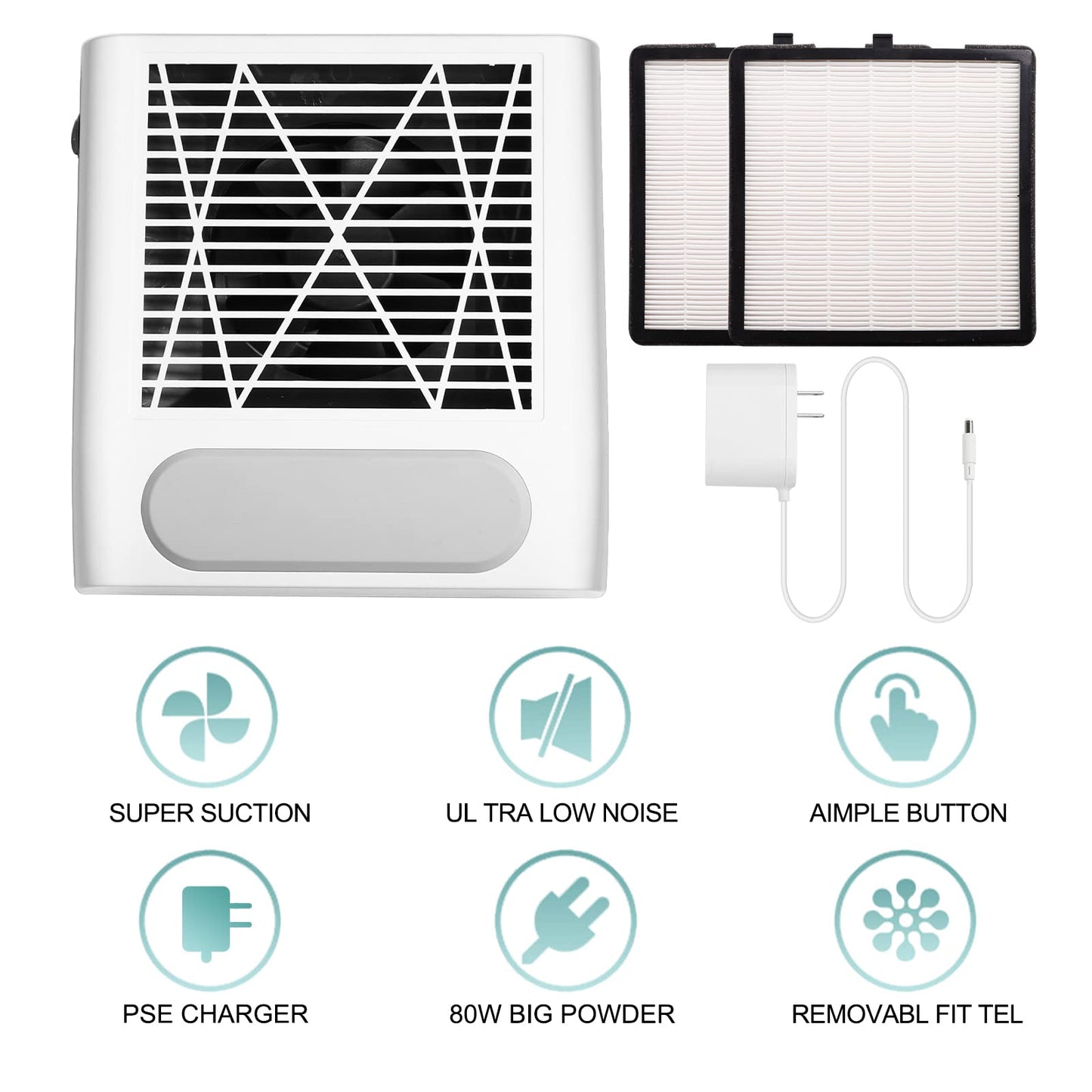 Biutee Nail Dust Collector with 2 Reusable Filter, 80W Electric Nail Vacuum Cleaner Dust Fan Suction Machine for Manicure Acrylic Gel Nails Polishing, Low Noise, Salon Home