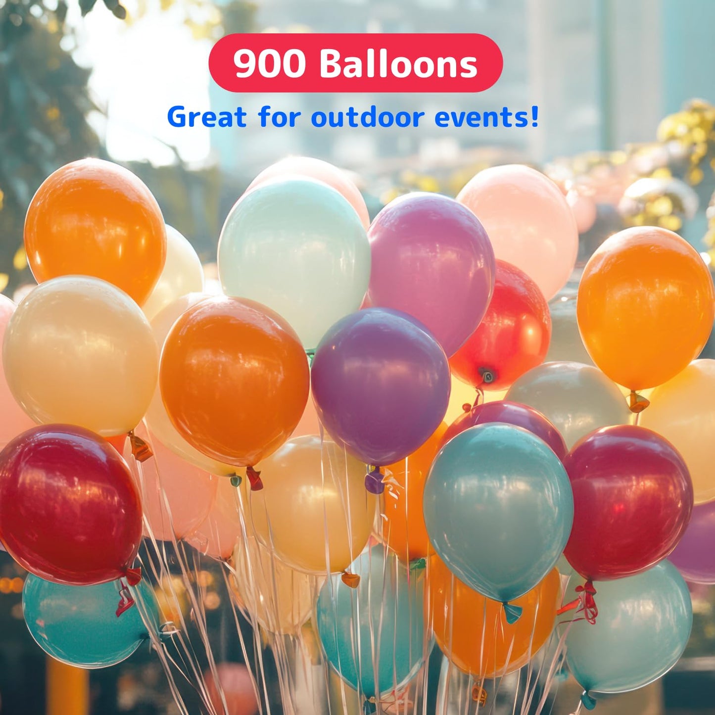 Prextex 900 Party Balloons - 12-Inch, 10 Assorted Rainbow Colours - Thick, Colourful Balloon Arch Kit - Birthday Decoration, Kids Party Favours, Supplies