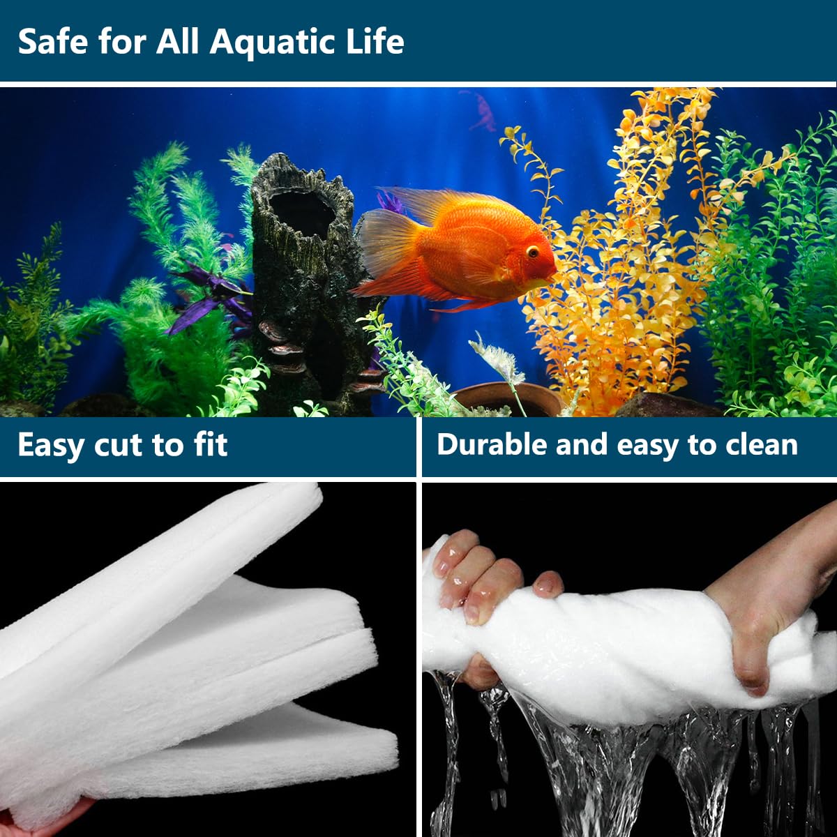 White Koi Pond Filter Pad Fine Bulk Roll- Cut to Fit - Durable Fish Pond Filter Media - Water Garden Aquariums Filter Material - 118" (9.8 ft) x 12" x 3/5" - 4/5" Thickness