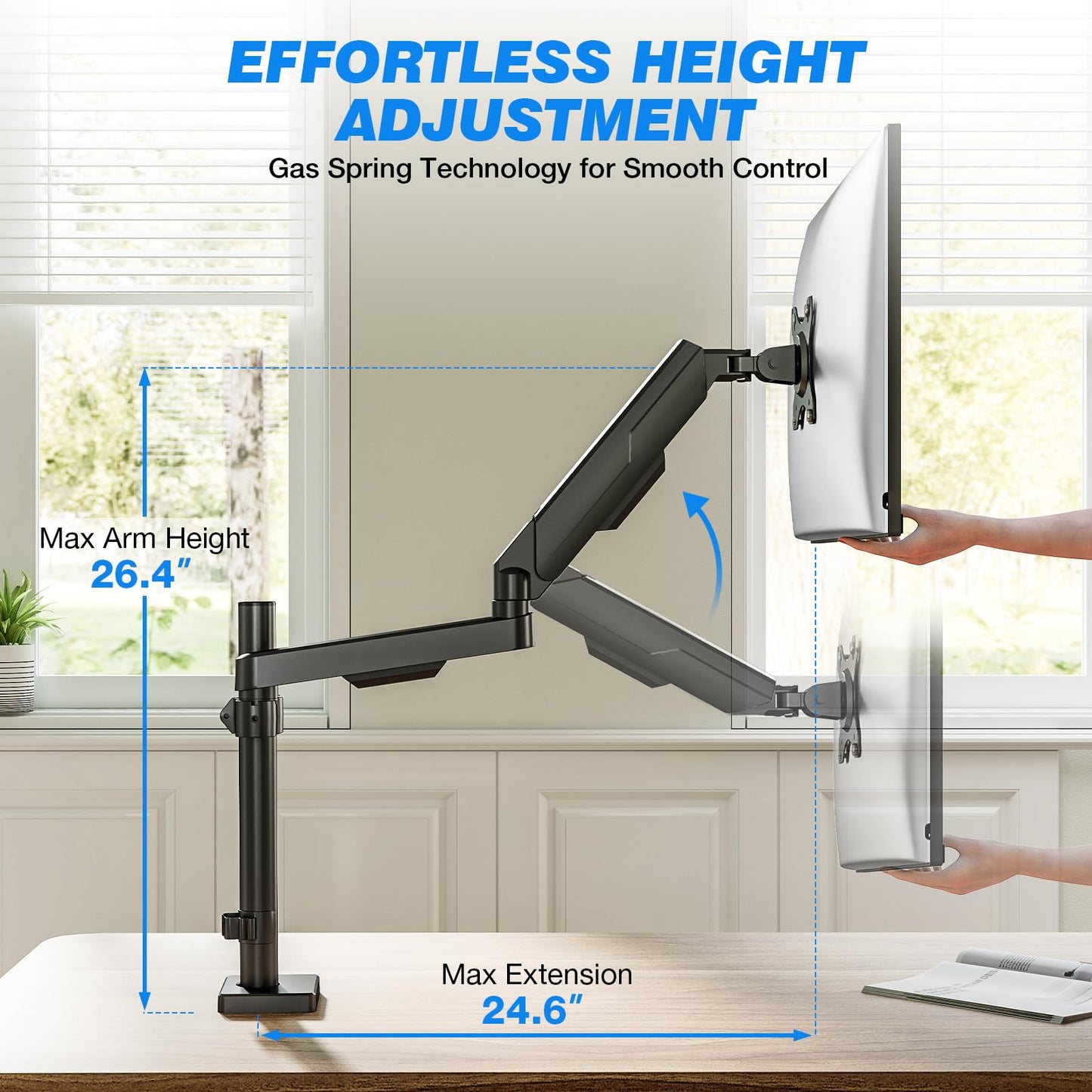 Single Monitor Stand - Adjustable Arm Mount for 17-35 Inch Screens, Ergonomic VESA Mount with C Clamp/Grommet Base, Each Arm Holds up to 22lbs, Black